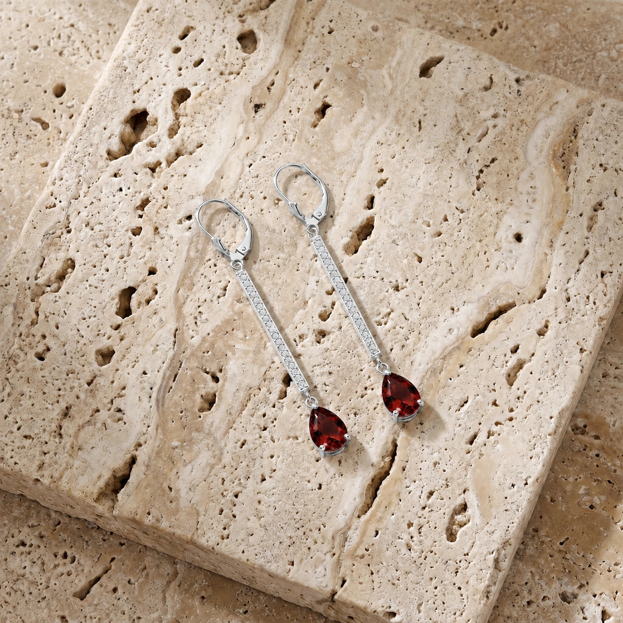 White Gold Belle Earrings Garnet 10K — Miranda