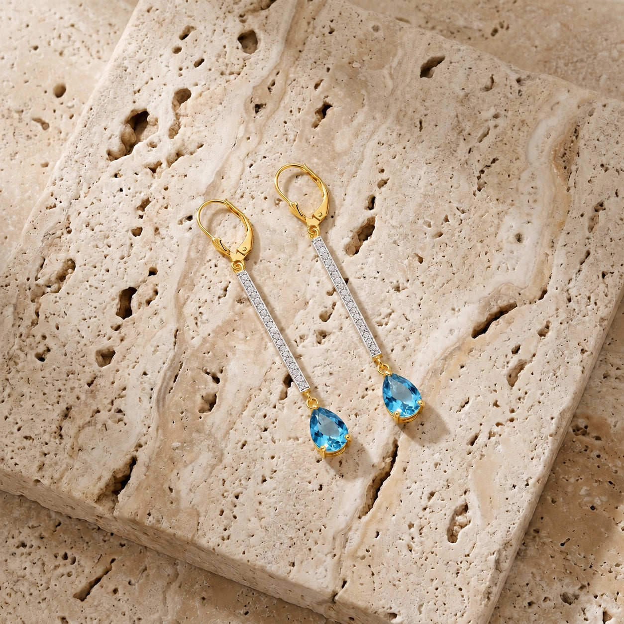 Yellow Gold Belle Earrings Blue Topaz 10K — Miranda