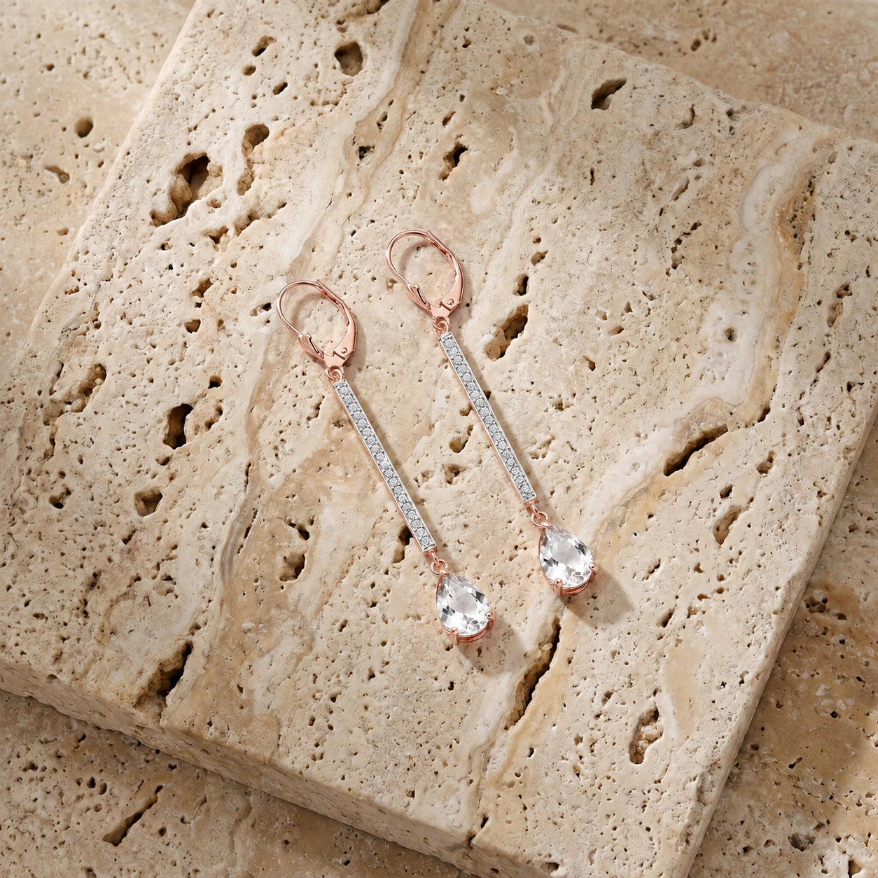 Rose Gold Belle Earrings White Topaz 10K — Miranda