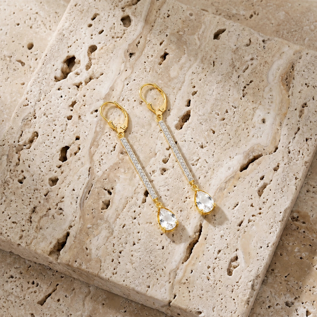 Yellow Gold Belle Earrings White Topaz 10K — Miranda