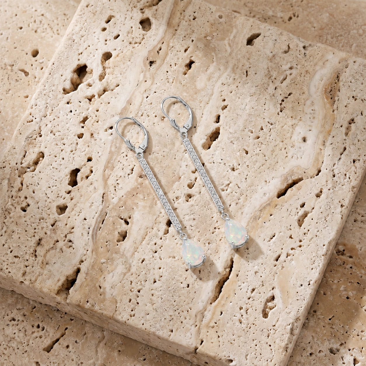 White Gold Belle Earrings Opal 10K — Miranda