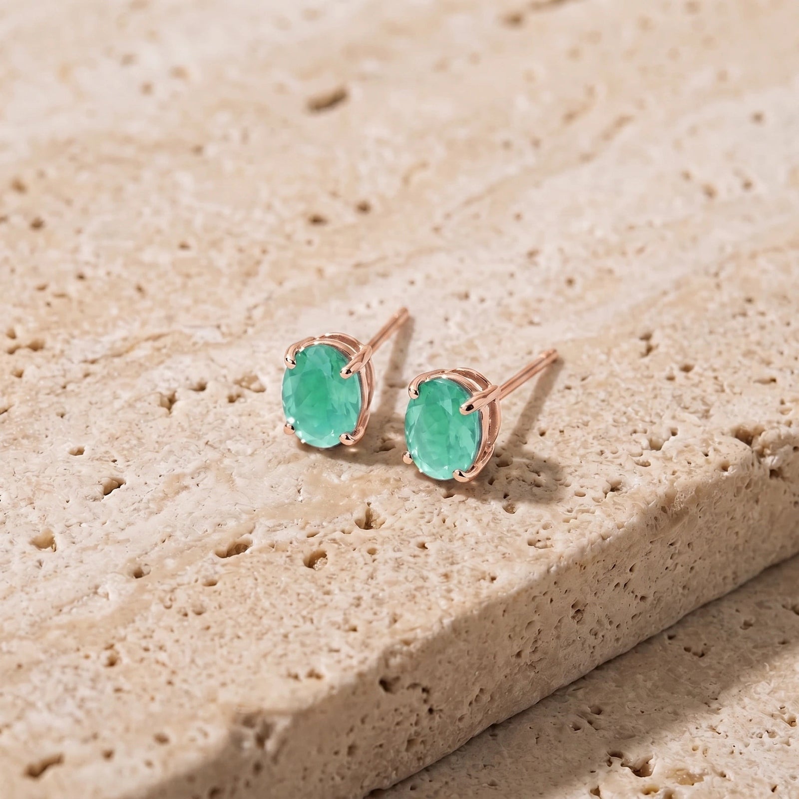 Rose Gold Belle Earrings Emerald 10K — Genoveffa