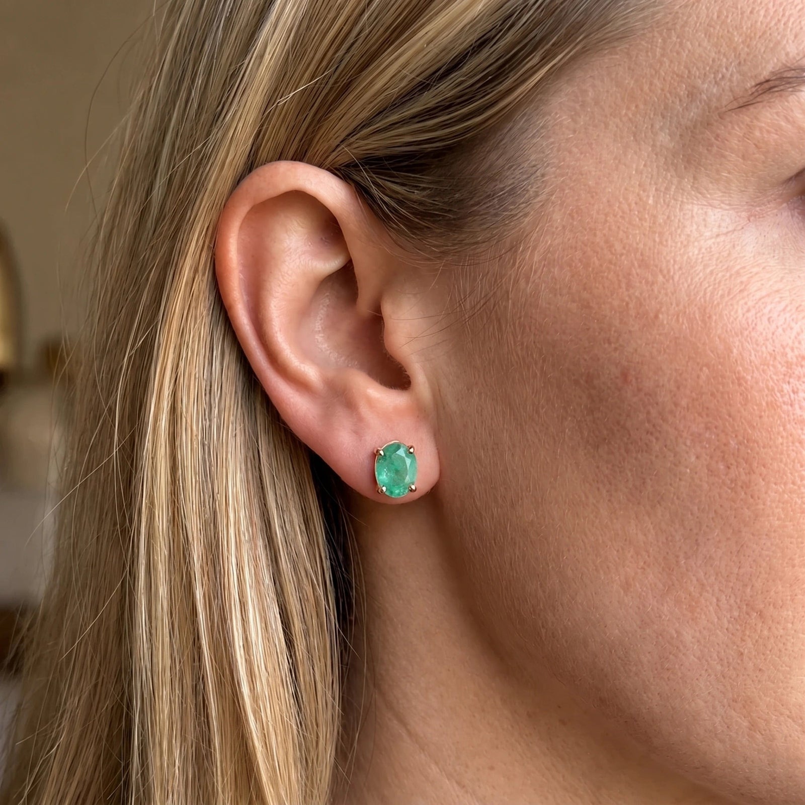 Rose Gold Belle Earrings Emerald 10K — Genoveffa