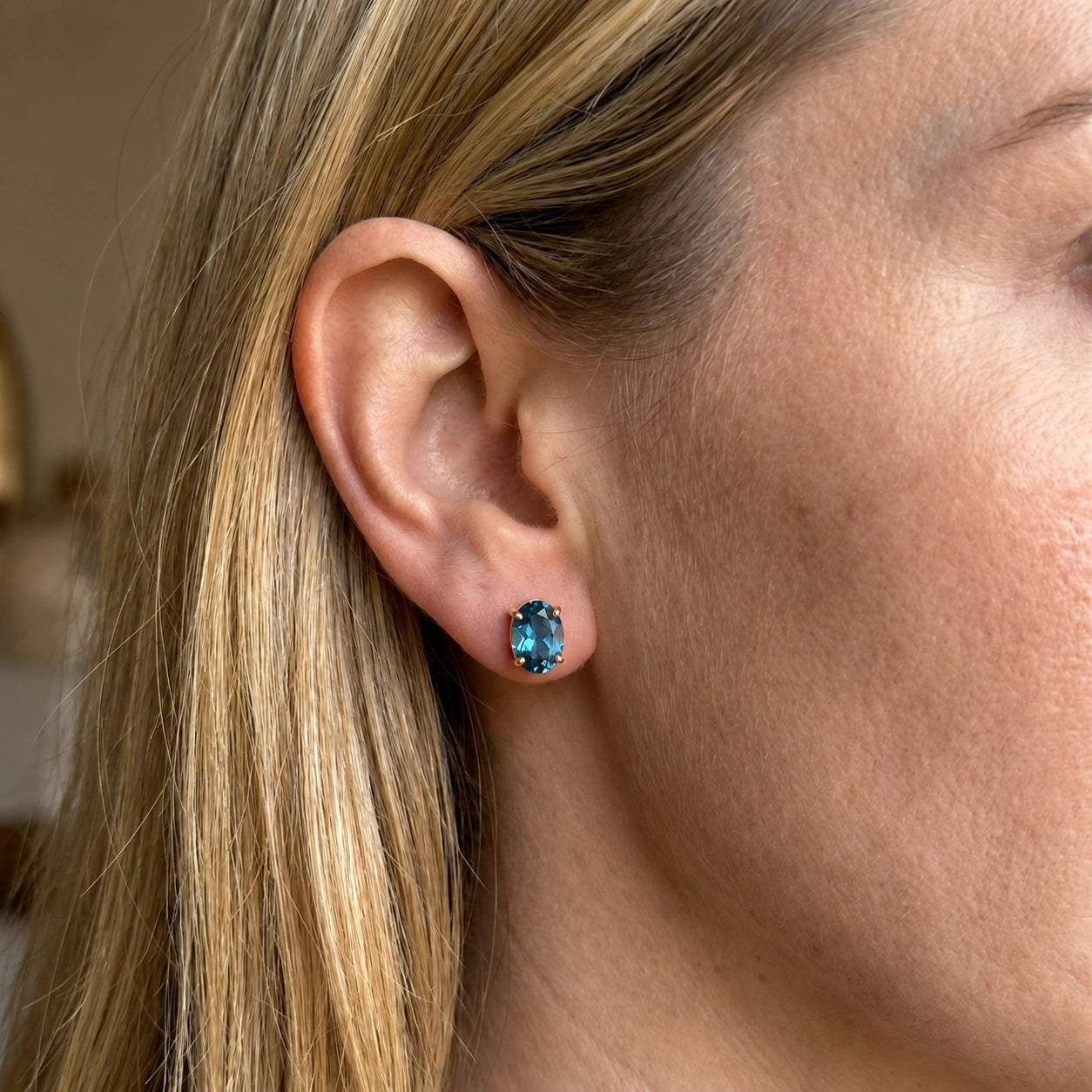 Rose Gold Belle Earrings Blue Topaz 10K — Genoveffa