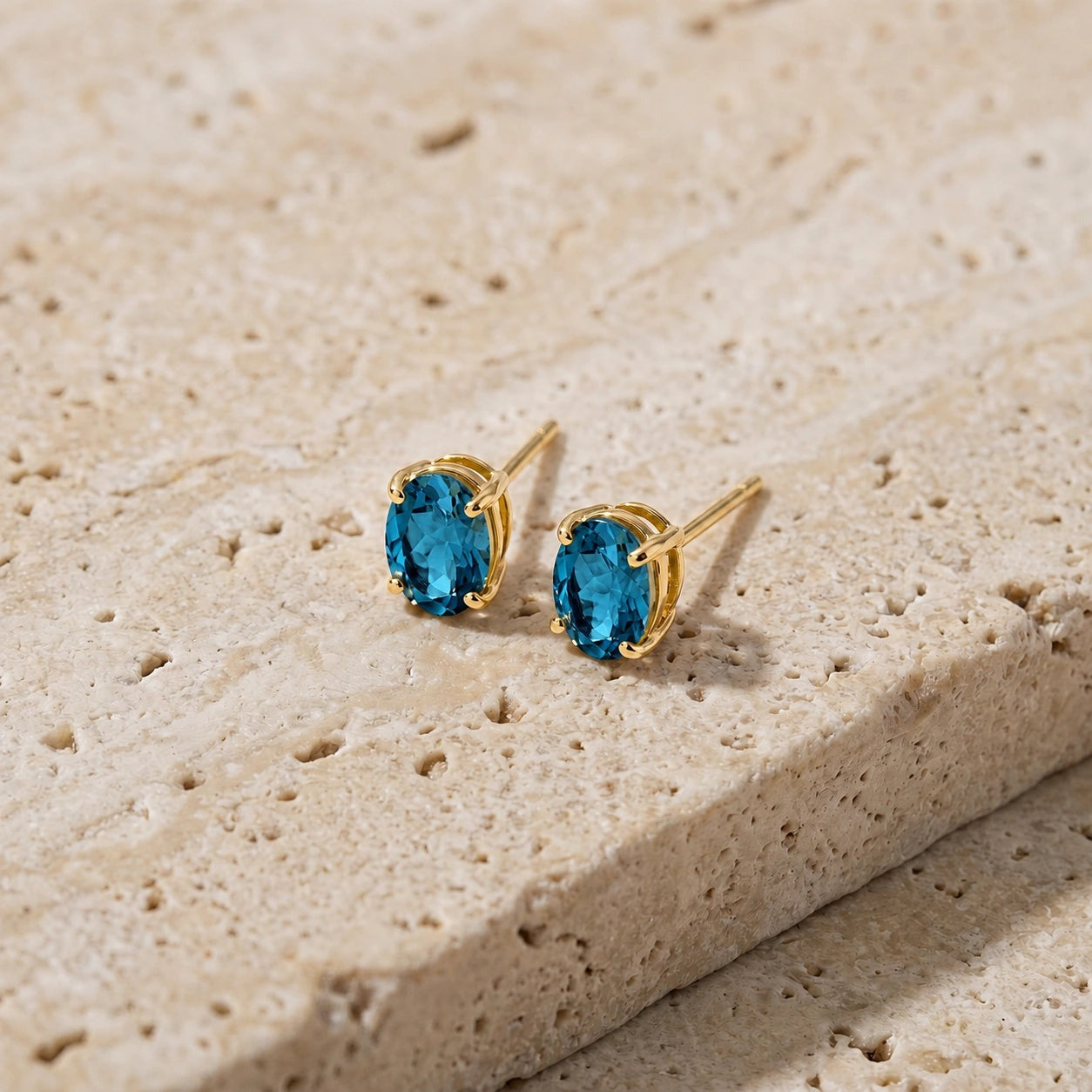 Yellow Gold Belle Earrings Blue Topaz 10K — Genoveffa