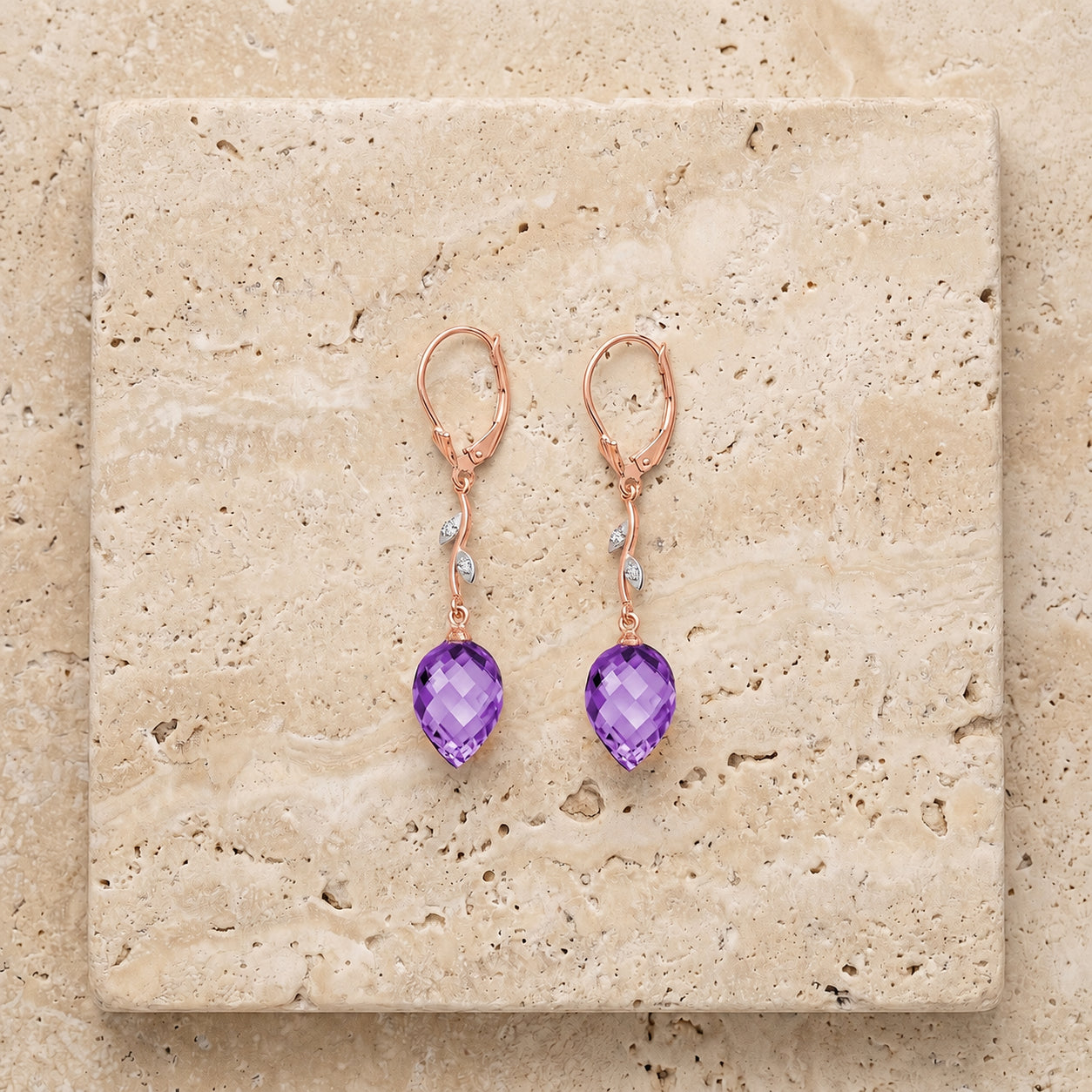 Rose Gold Earrings Amethyst 10K — Severina
