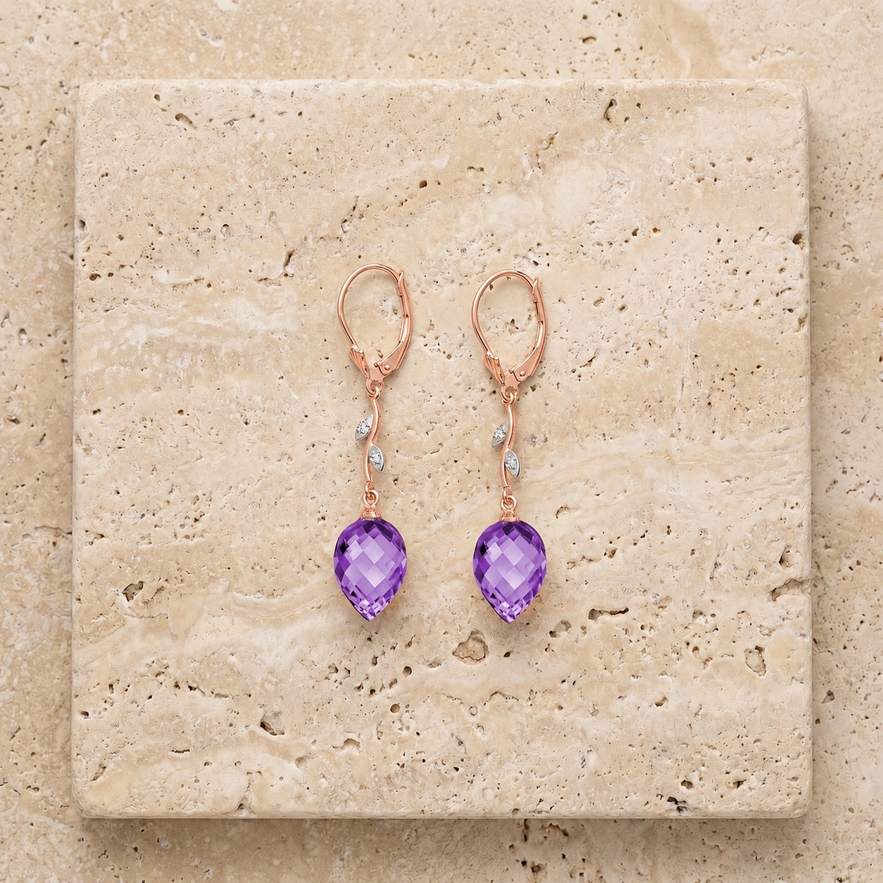 Rose Gold Earrings Amethyst 10K — Severina