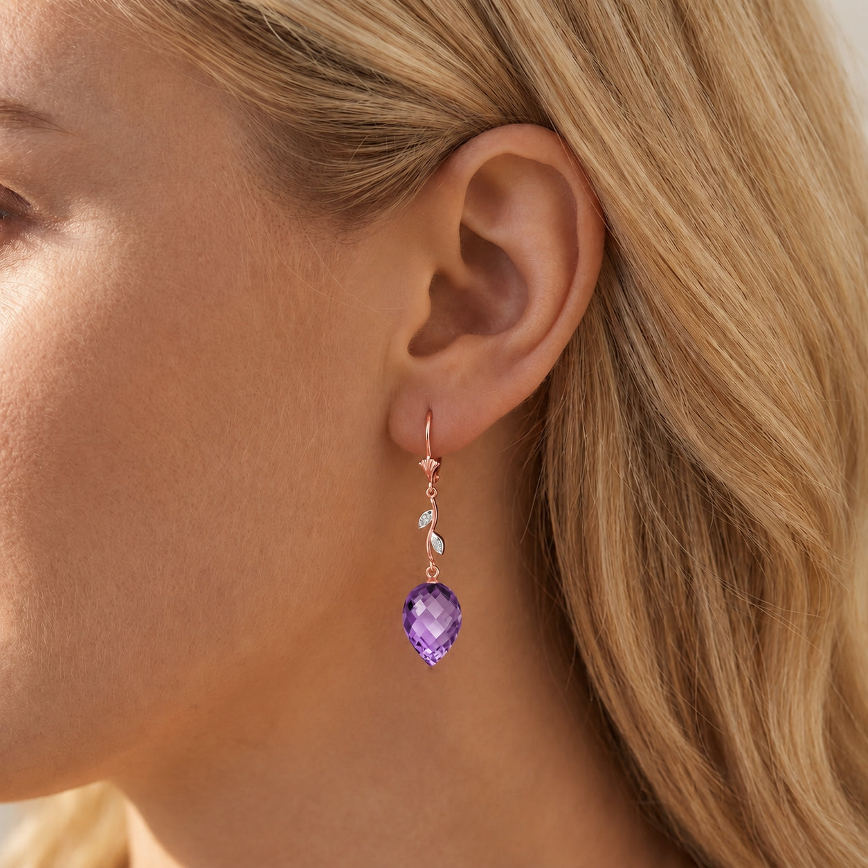 Rose Gold Earrings Amethyst 10K — Severina