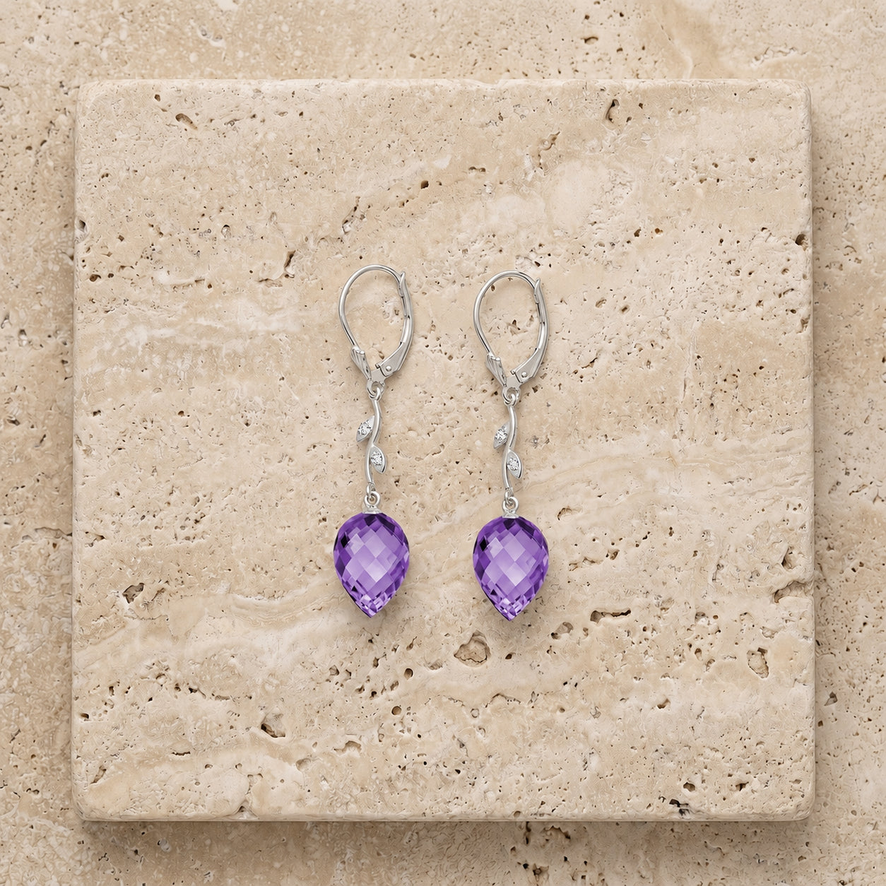 White Gold Earrings Amethyst 10K — Severina
