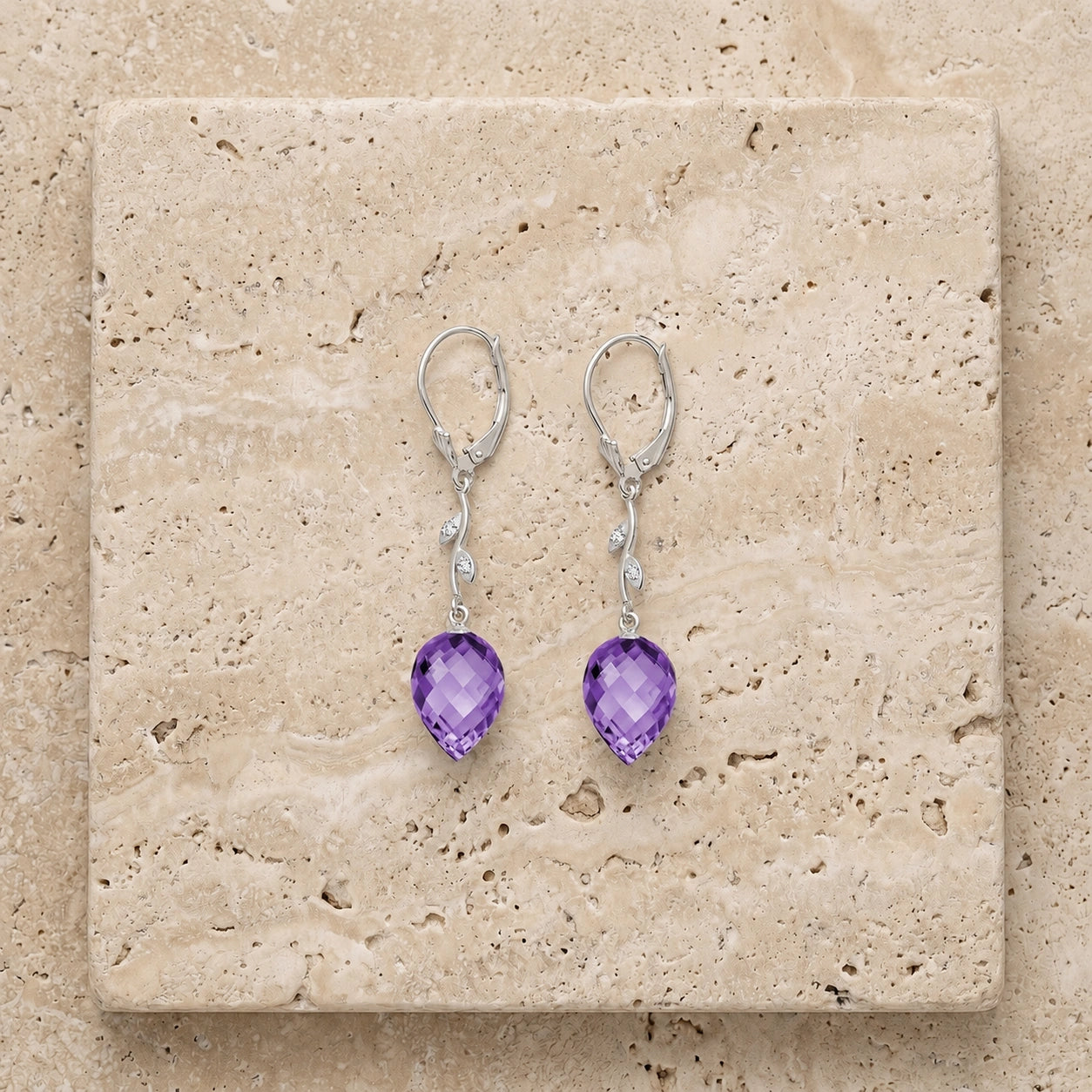 White Gold Earrings Amethyst 10K — Severina