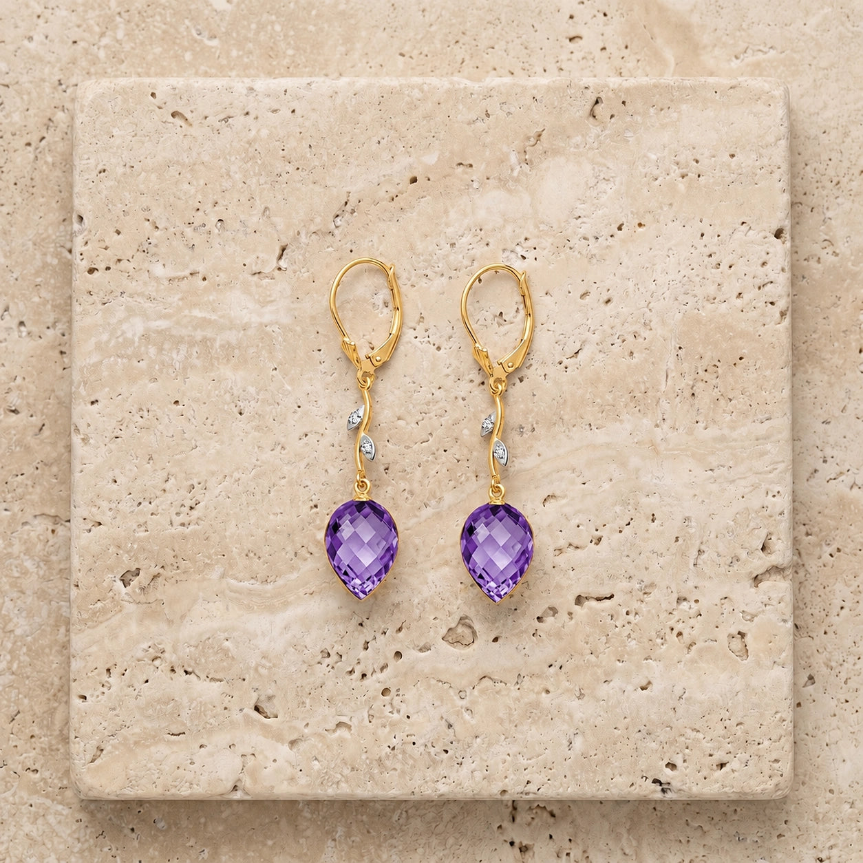 Yellow Gold Earrings Amethyst 10K — Severina