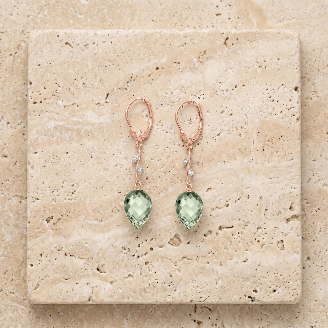 Rose Gold Earrings Green Amethyst 10K — Severina