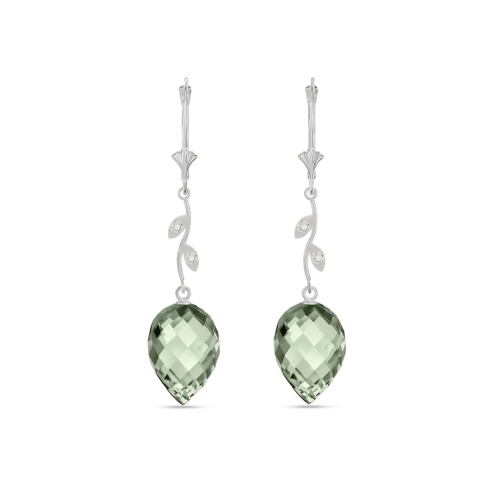 White Gold Earrings Green Amethyst 10K — Severina