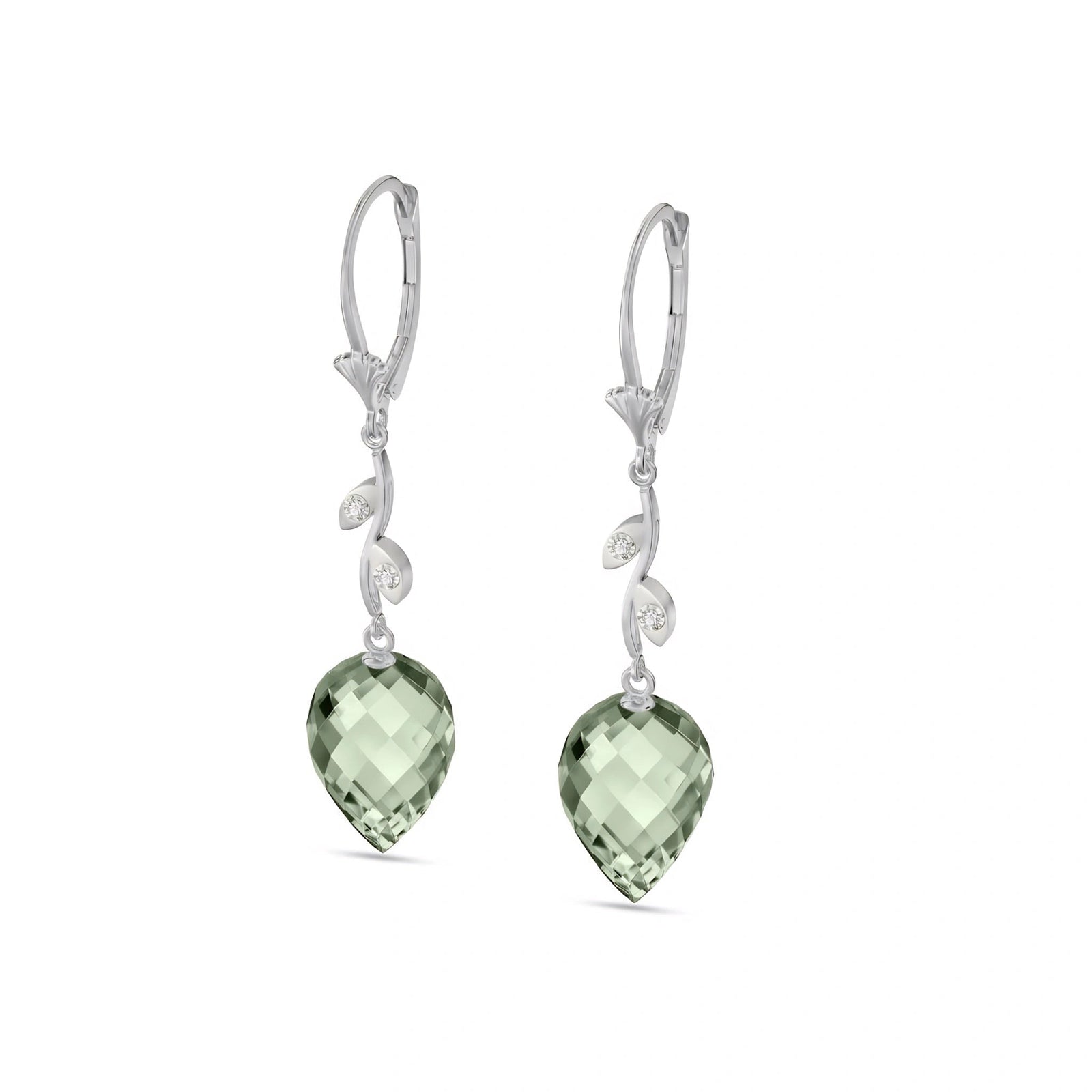 White Gold Earrings Green Amethyst 10K — Severina