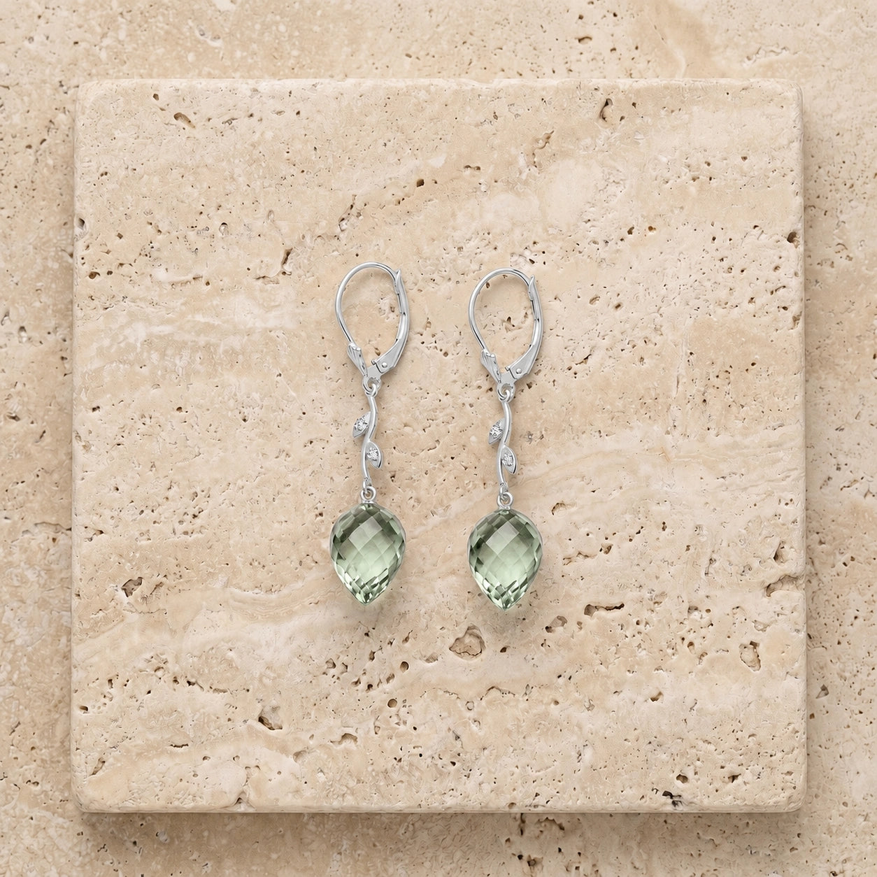White Gold Earrings Green Amethyst 10K — Severina