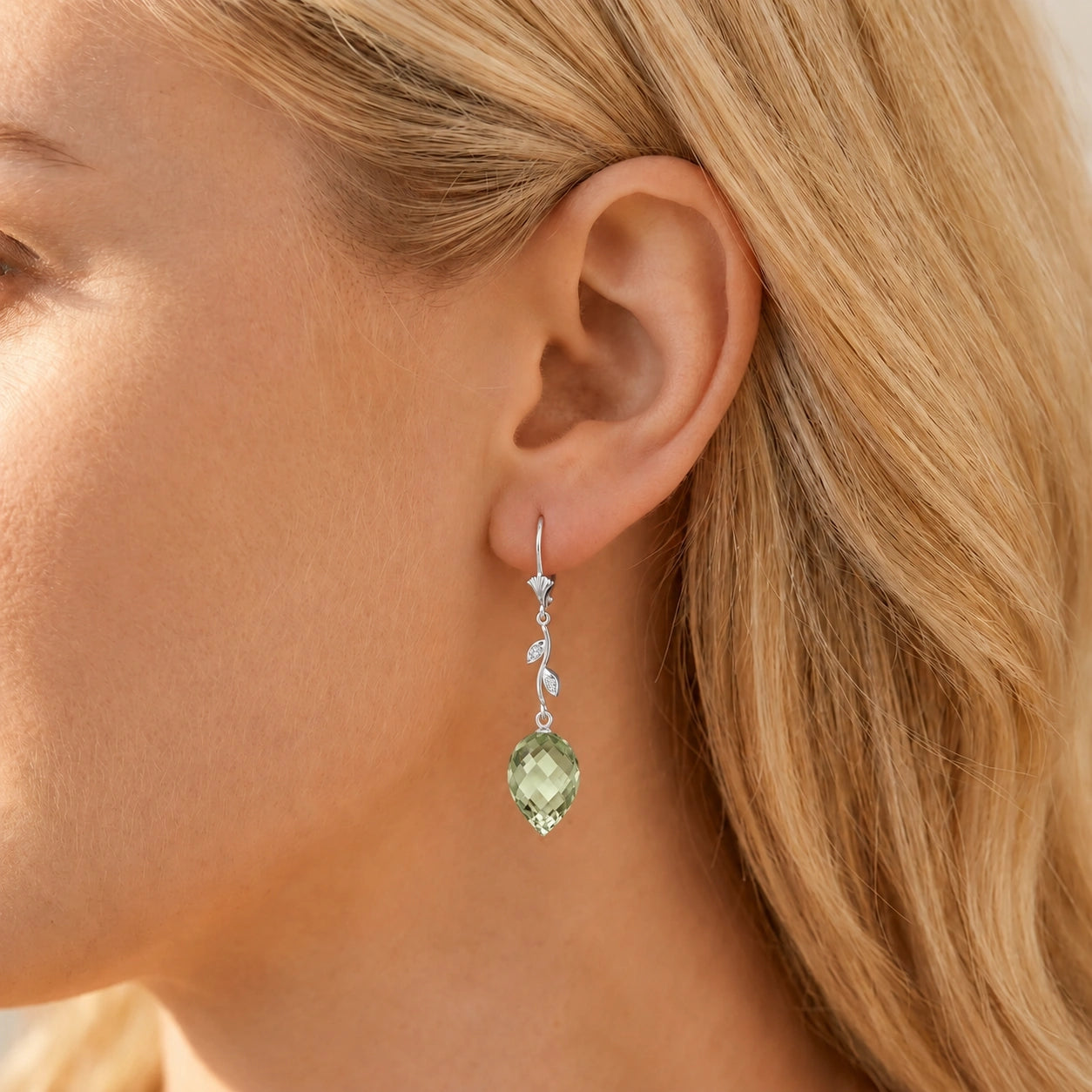 White Gold Earrings Green Amethyst 10K — Severina