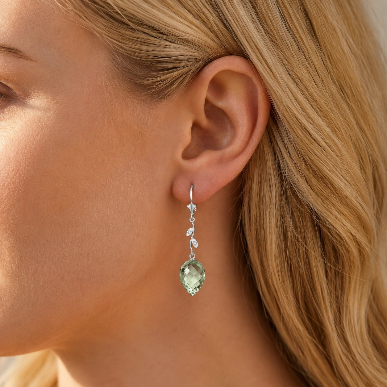 White Gold Earrings Green Amethyst 10K — Severina