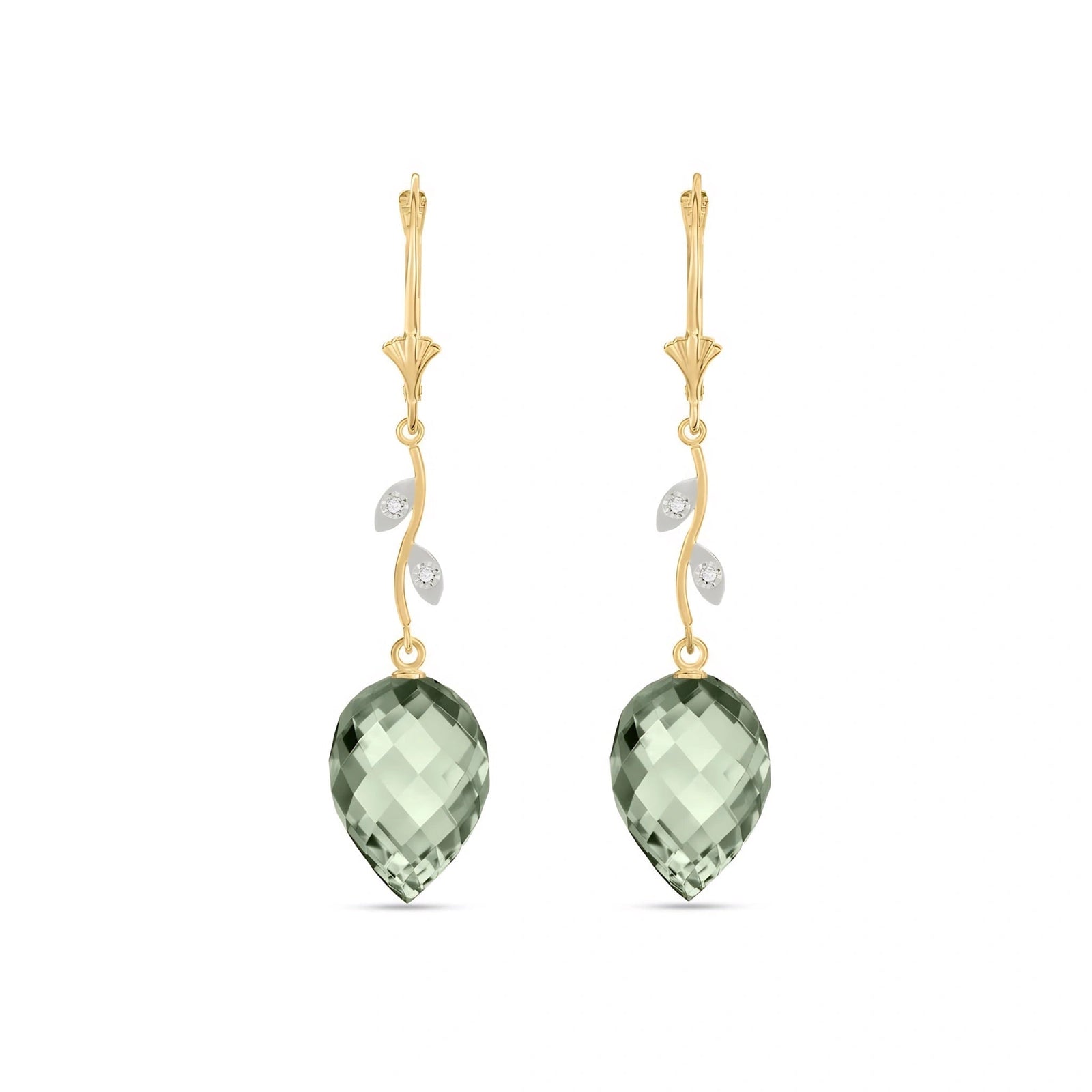 Yellow Gold Earrings Green Amethyst 10K — Severina
