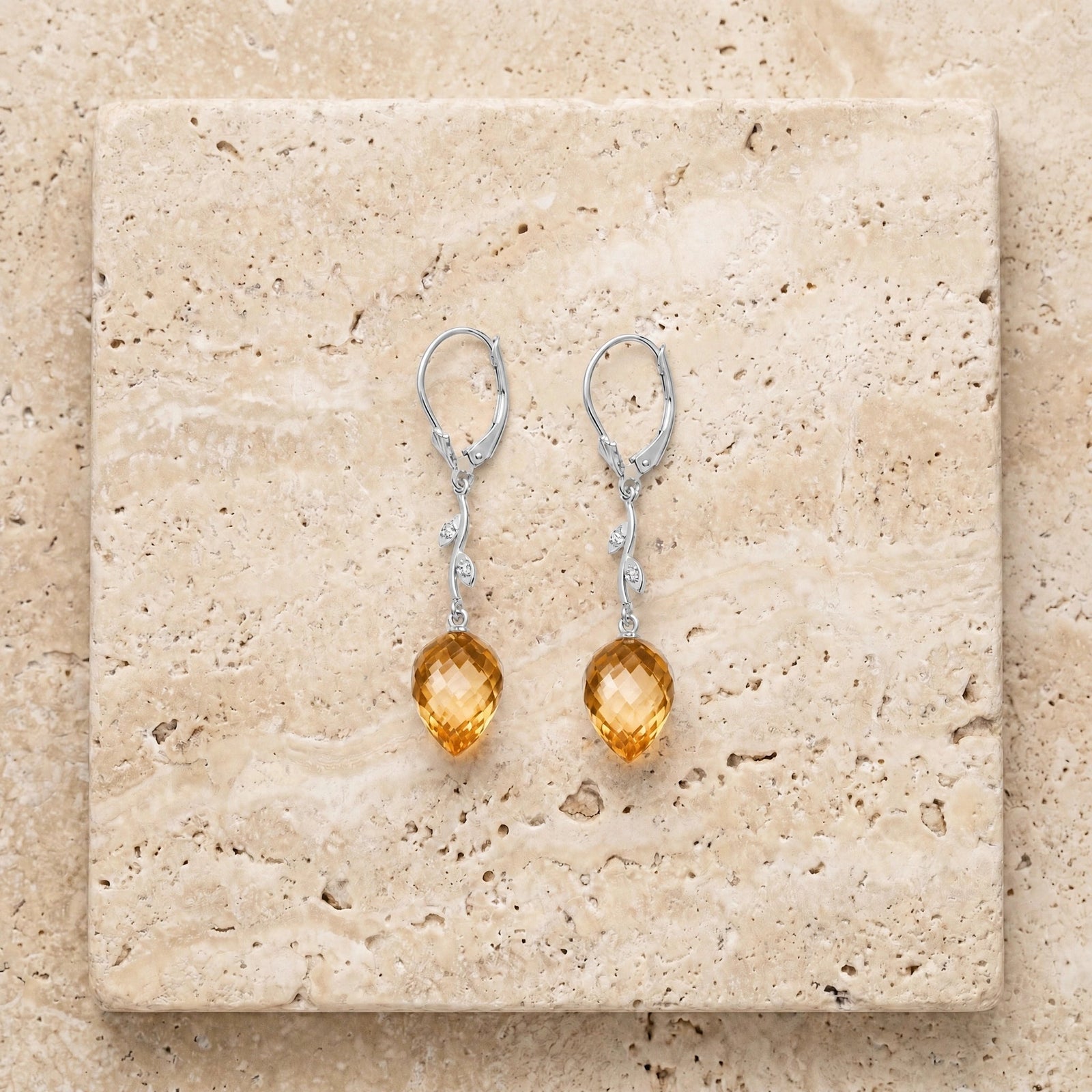 White Gold Earrings Citrine 10K — Severina