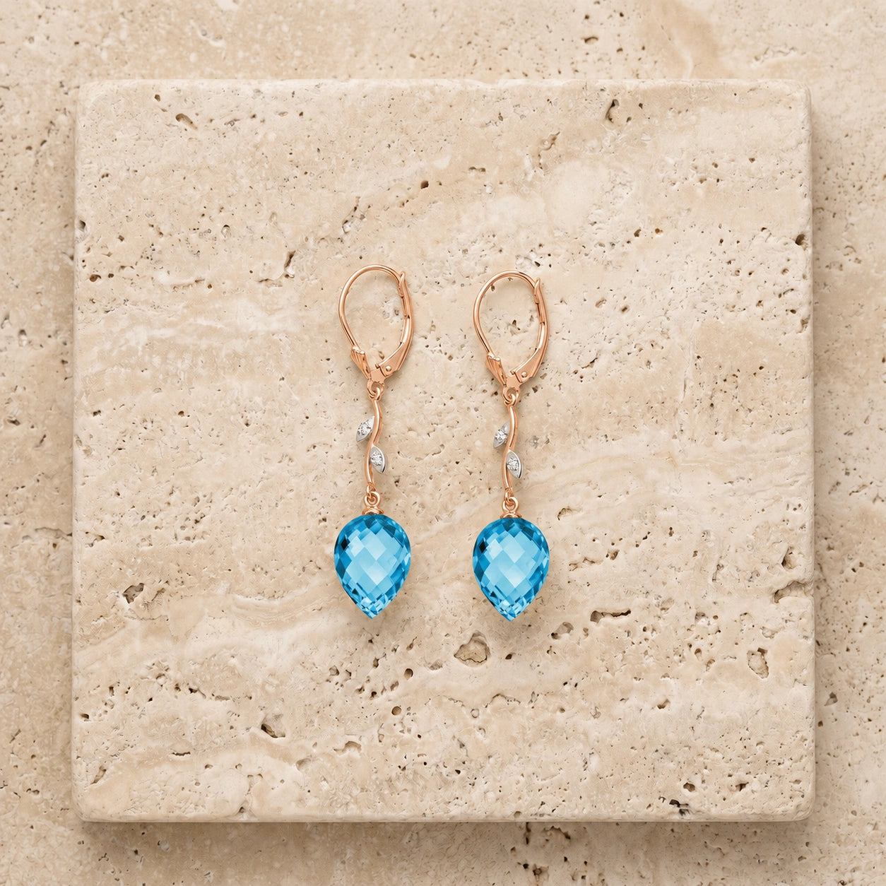 Rose Gold Earrings Blue Topaz 10K — Severina