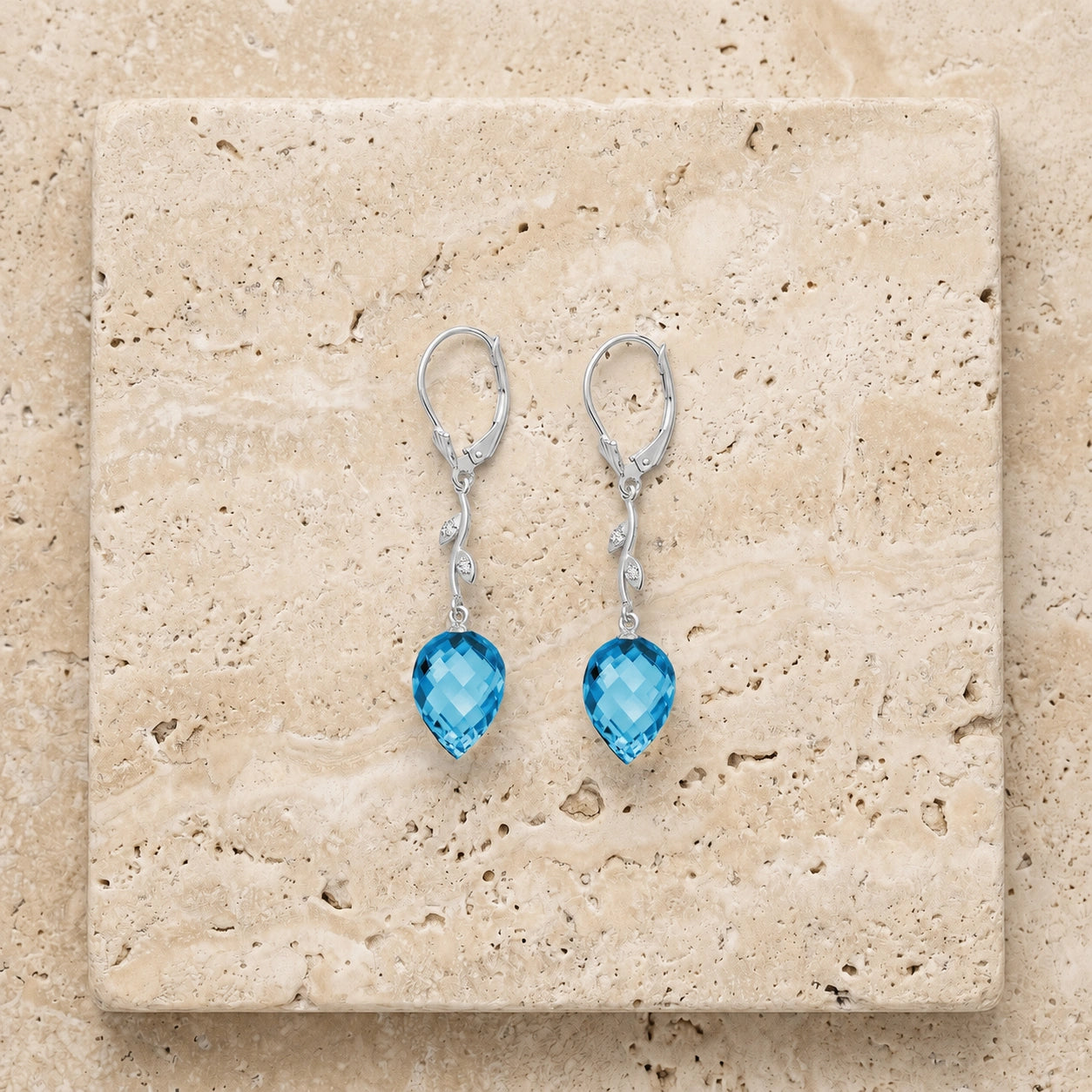 White Gold Earrings Blue Topaz 10K — Severina