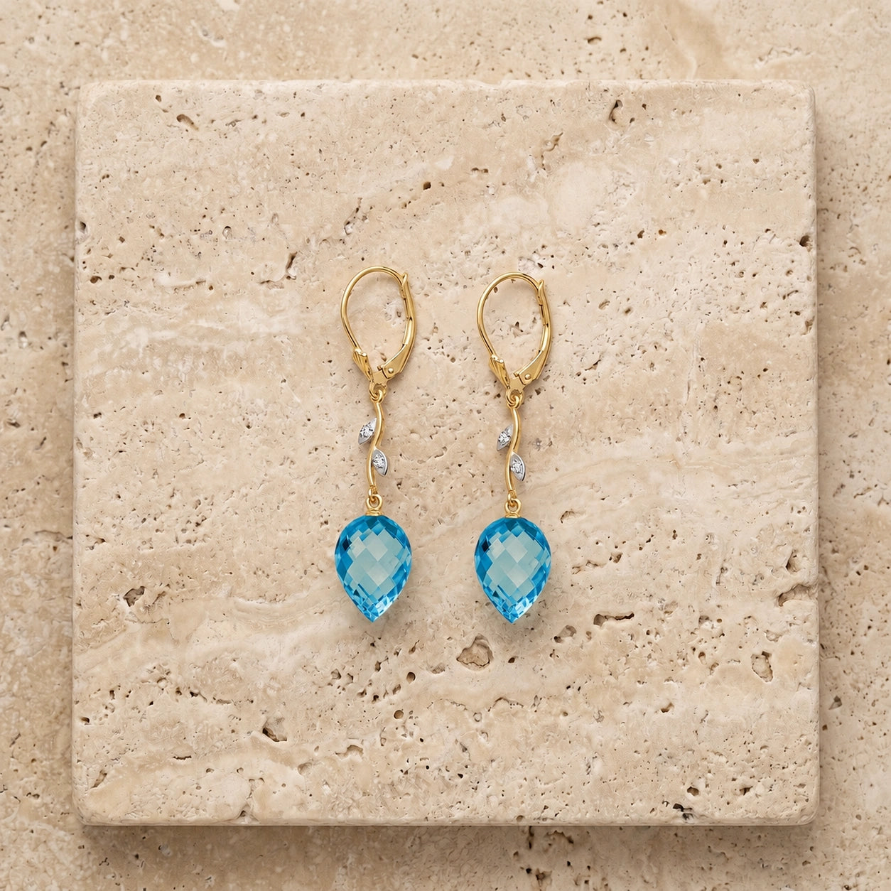 Yellow Gold Earrings Blue Topaz 10K — Severina