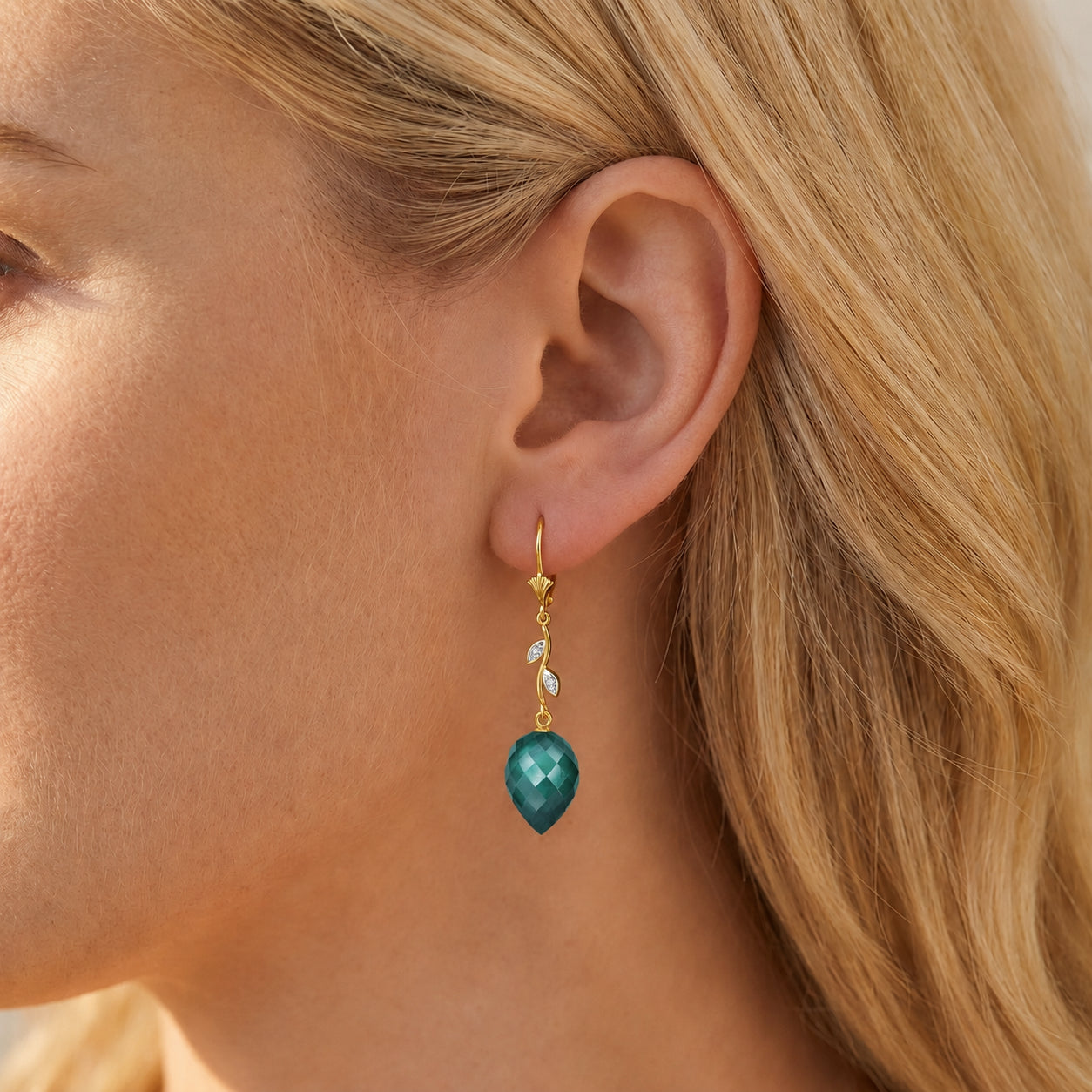 Yellow Gold Earrings Blue Topaz 10K — Severina