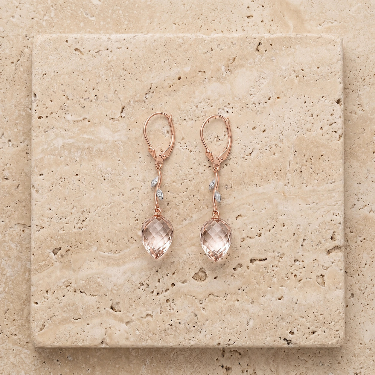 Rose Gold Earrings White Topaz 10K — Severina