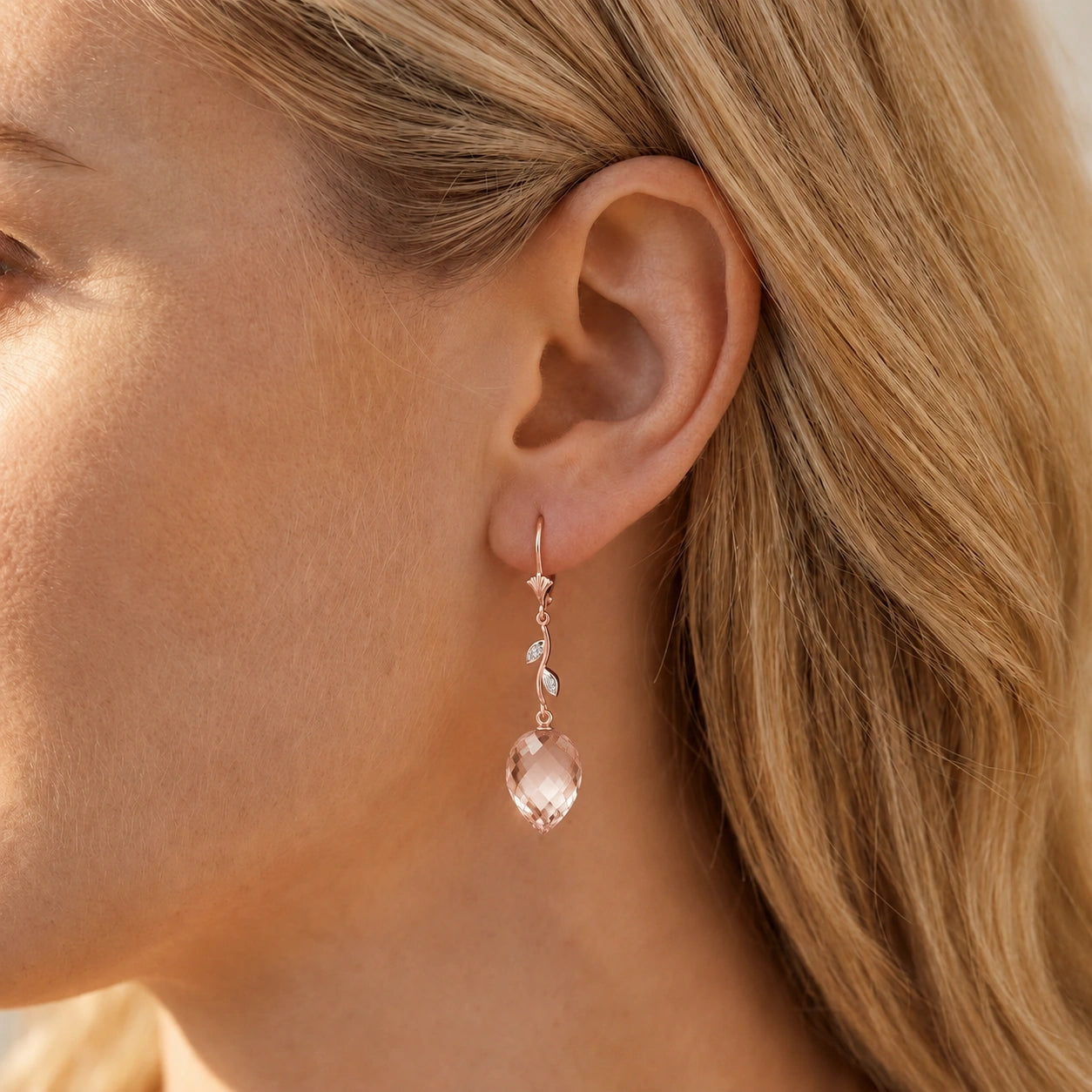 Rose Gold Earrings White Topaz 10K — Severina