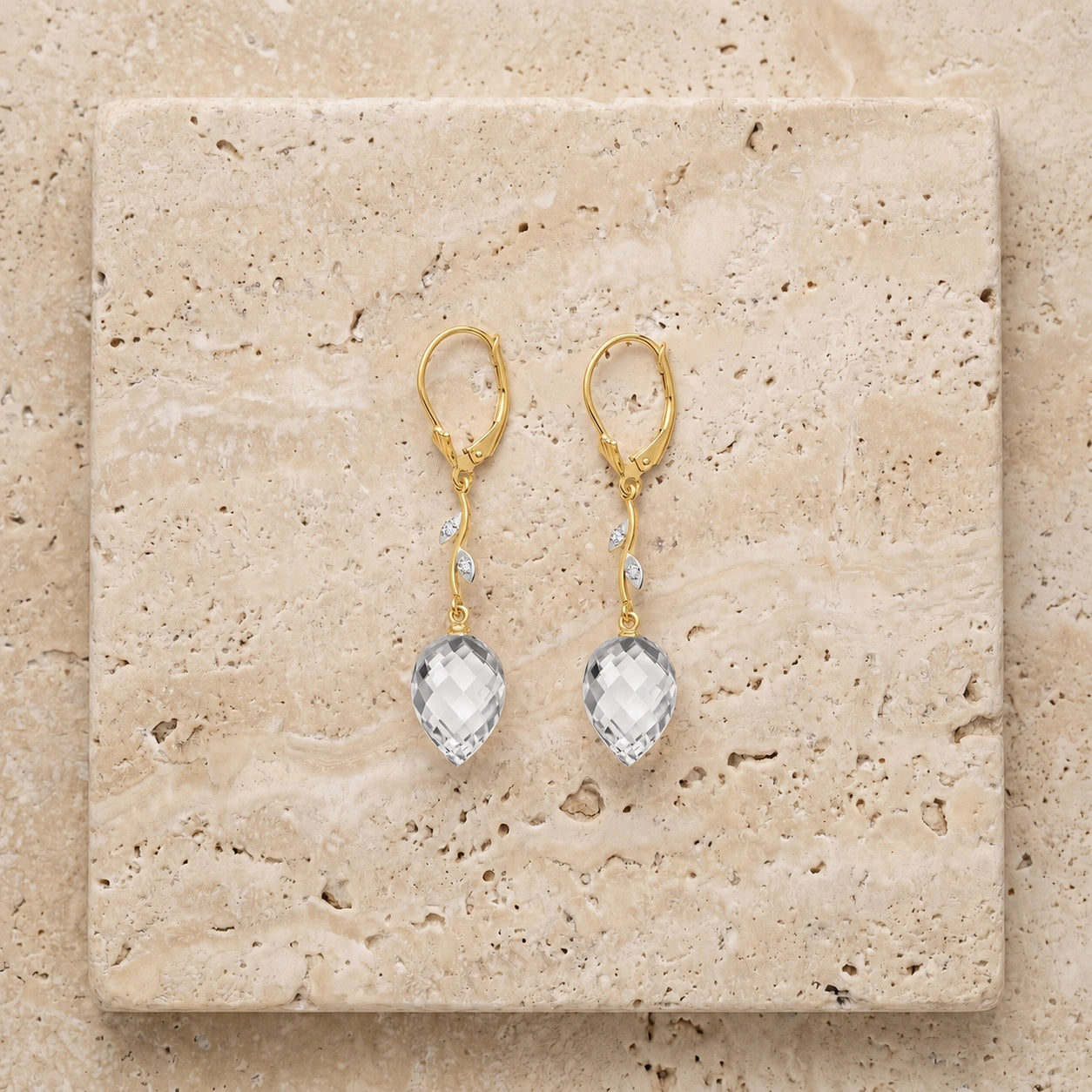 Yellow Gold Earrings White Topaz 10K — Severina