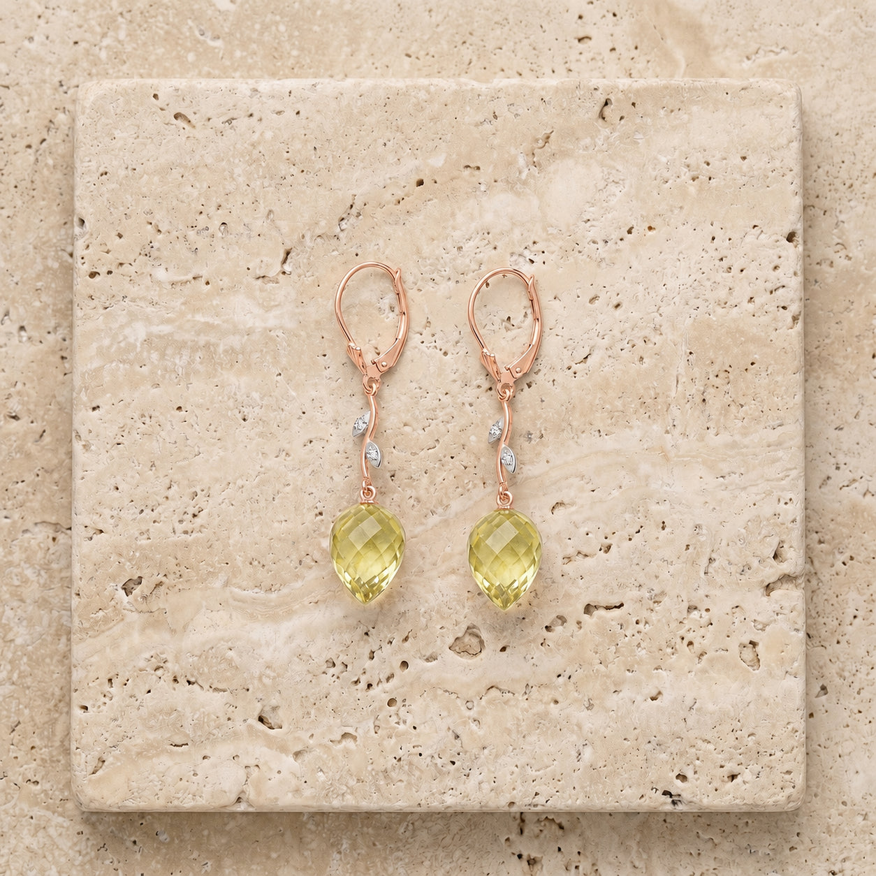 Rose Gold Earrings Lemon Quartz 10K — Severina
