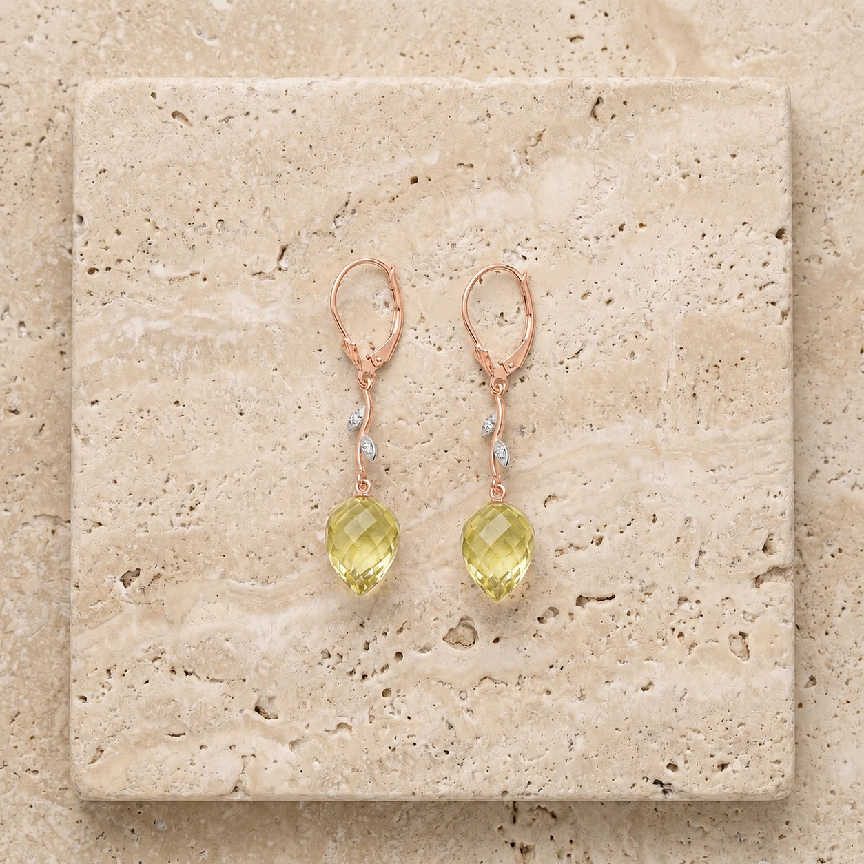 Rose Gold Earrings Lemon Quartz 10K — Severina