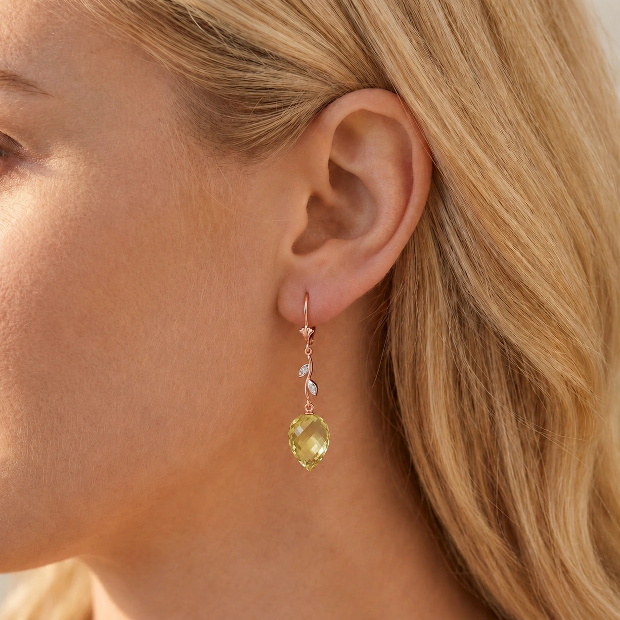 Rose Gold Earrings Lemon Quartz 10K — Severina