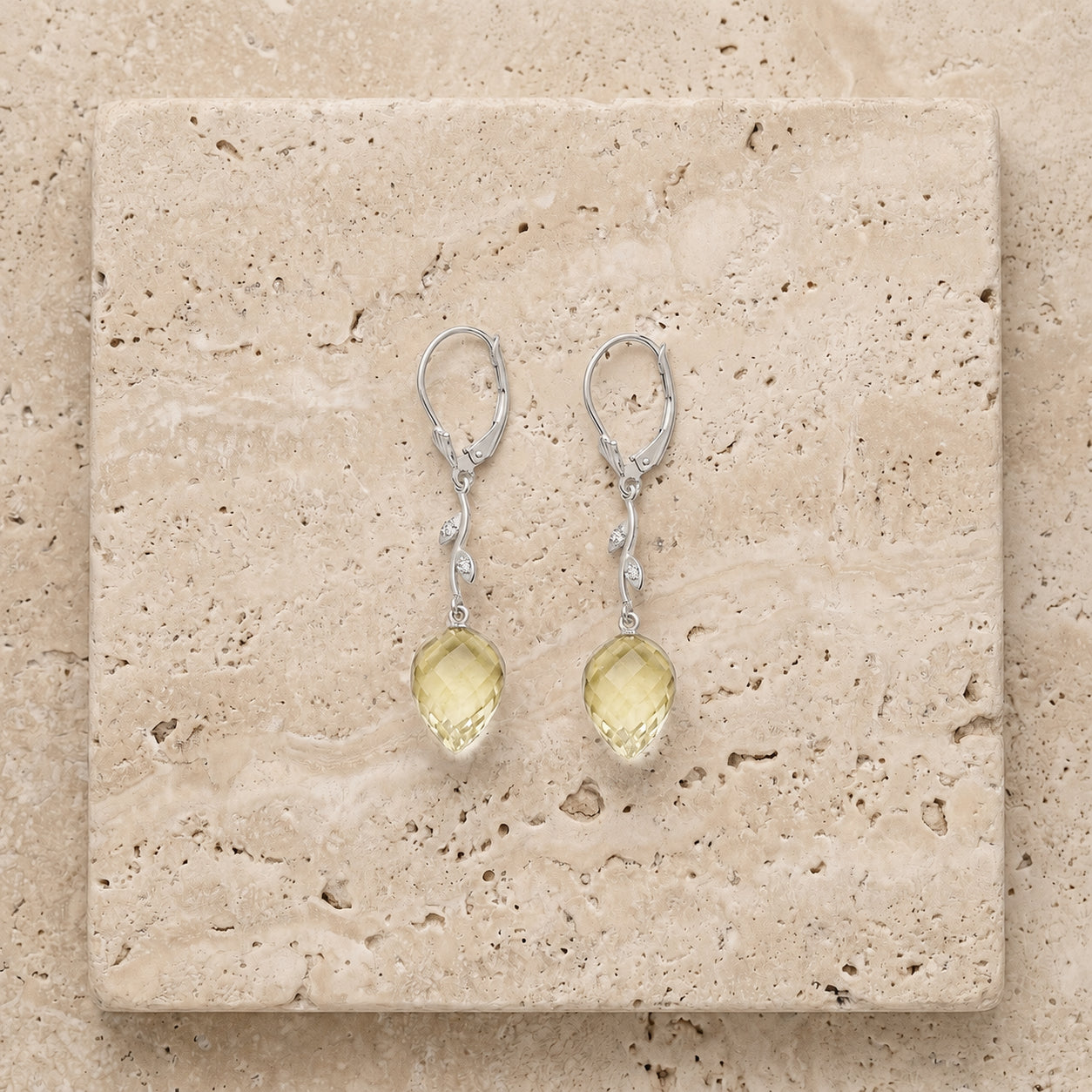 White Gold Earrings Lemon Quartz 10K — Severina