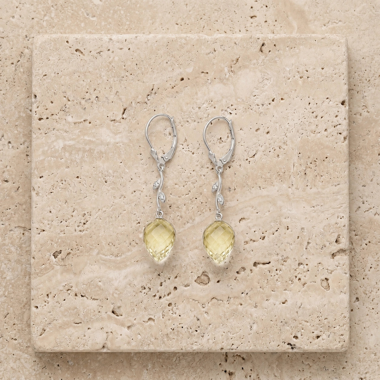 White Gold Earrings Lemon Quartz 10K — Severina
