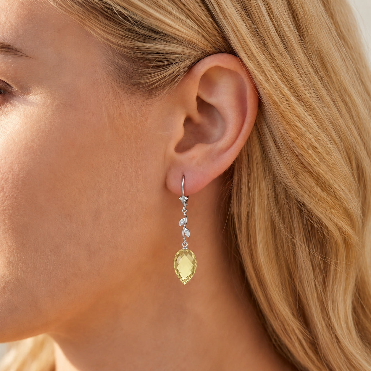 White Gold Earrings Lemon Quartz 10K — Severina