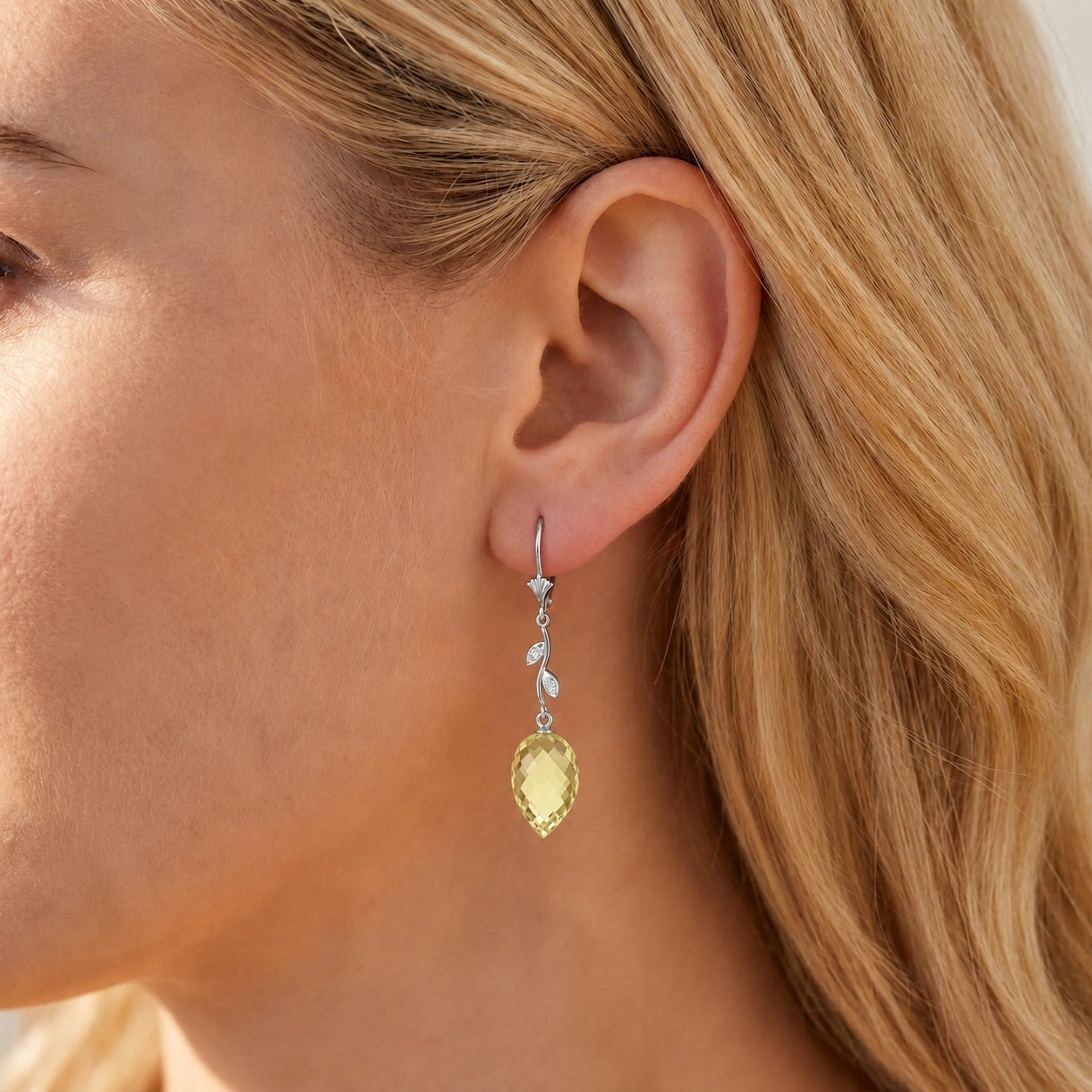 White Gold Earrings Lemon Quartz 10K — Severina