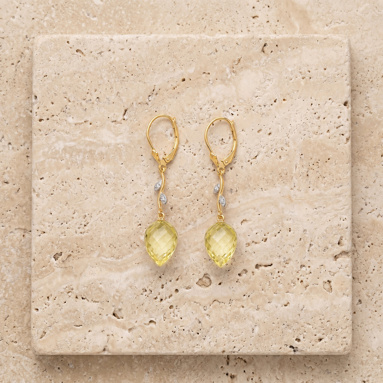 Yellow Gold Earrings Lemon Quartz 10K — Severina