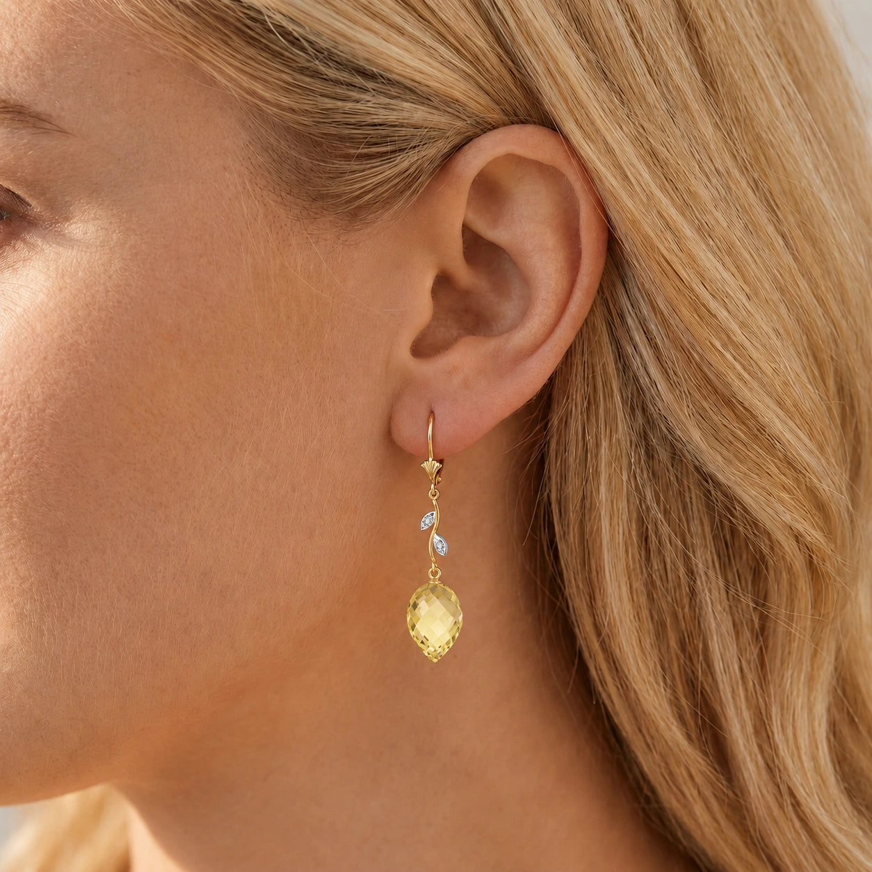 Yellow Gold Earrings Lemon Quartz 10K — Severina