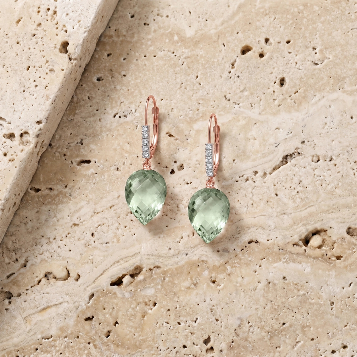 Rose Gold Belle Earrings Green Amethyst 10K — Nilde