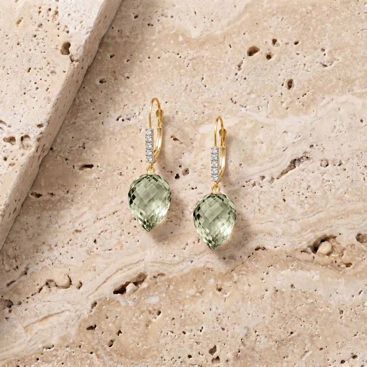 Yellow Gold Belle Earrings Green Amethyst 10K — Nilde