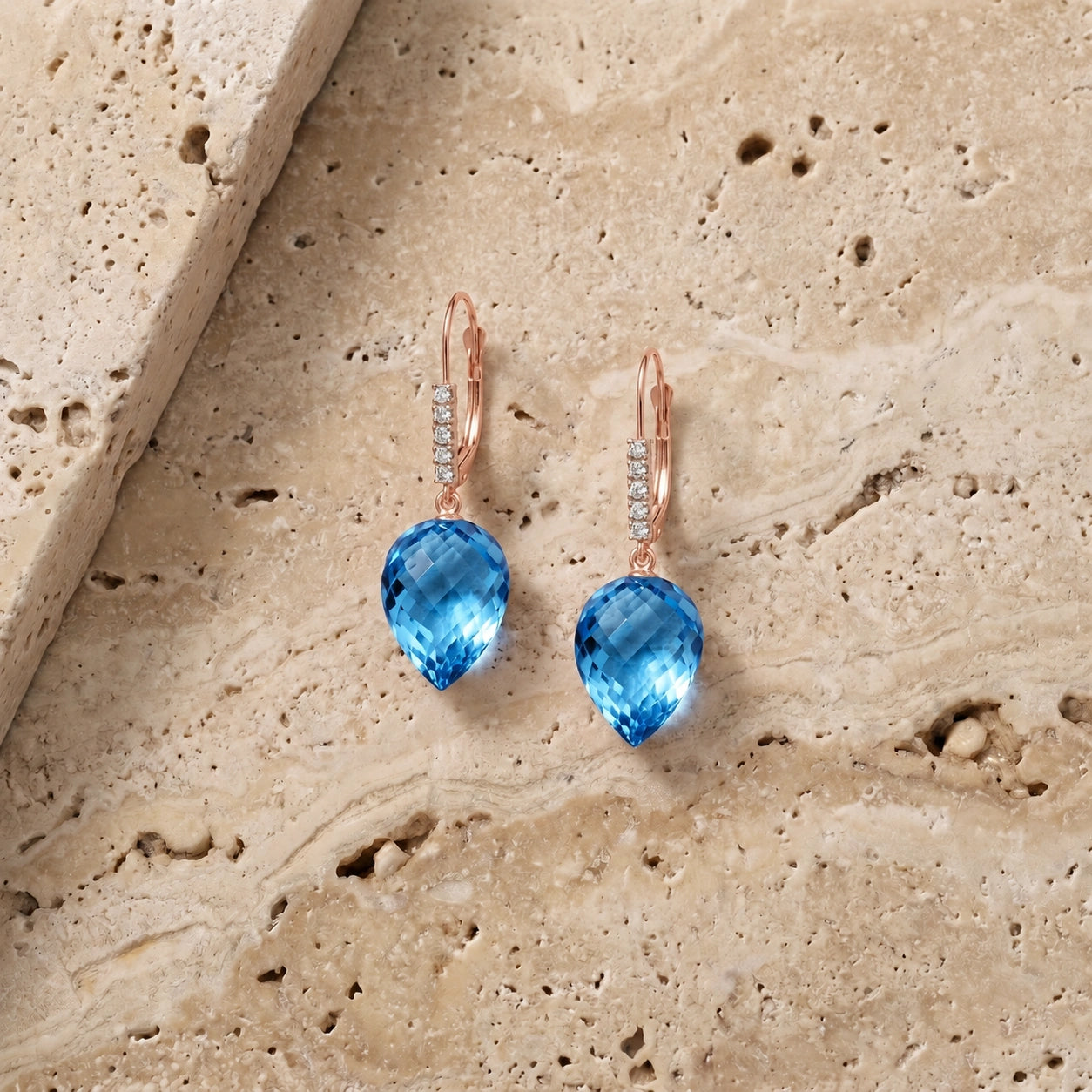Rose Gold Belle Earrings Blue Topaz 10K — Nilde
