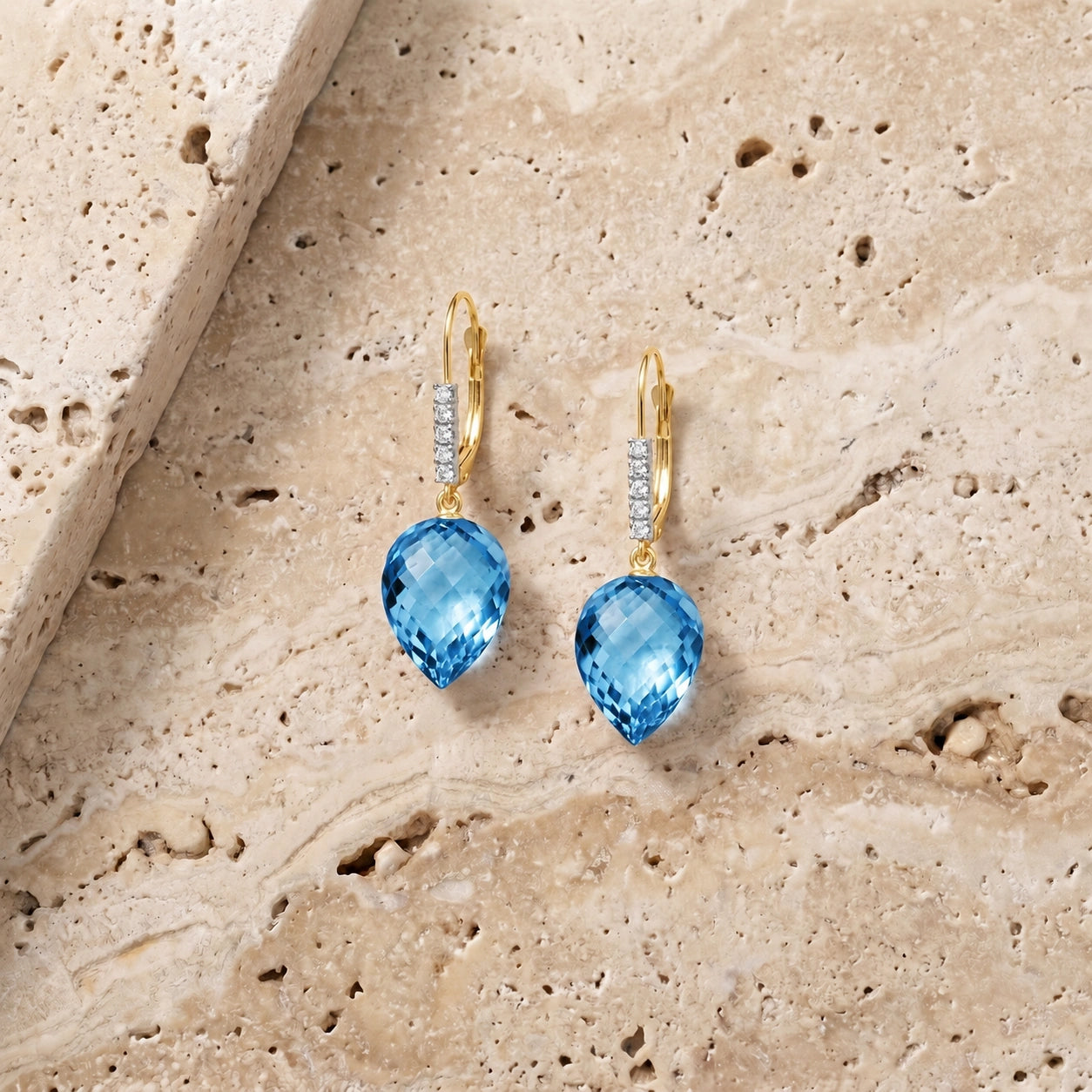 Yellow Gold Belle Earrings Blue Topaz 10K — Nilde