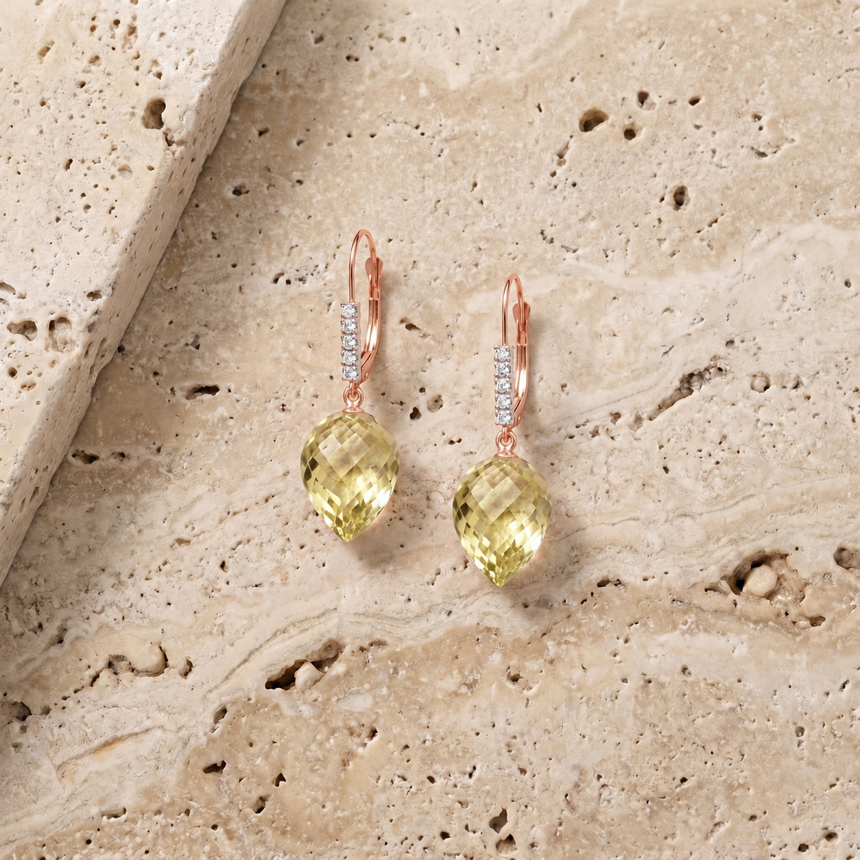 Rose Gold Belle Earrings Lemon Quartz 10K — Nilde