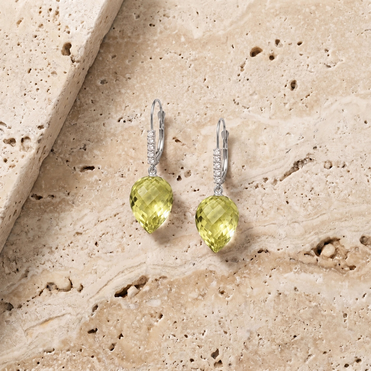 White Gold Belle Earrings Lemon Quartz 10K — Nilde
