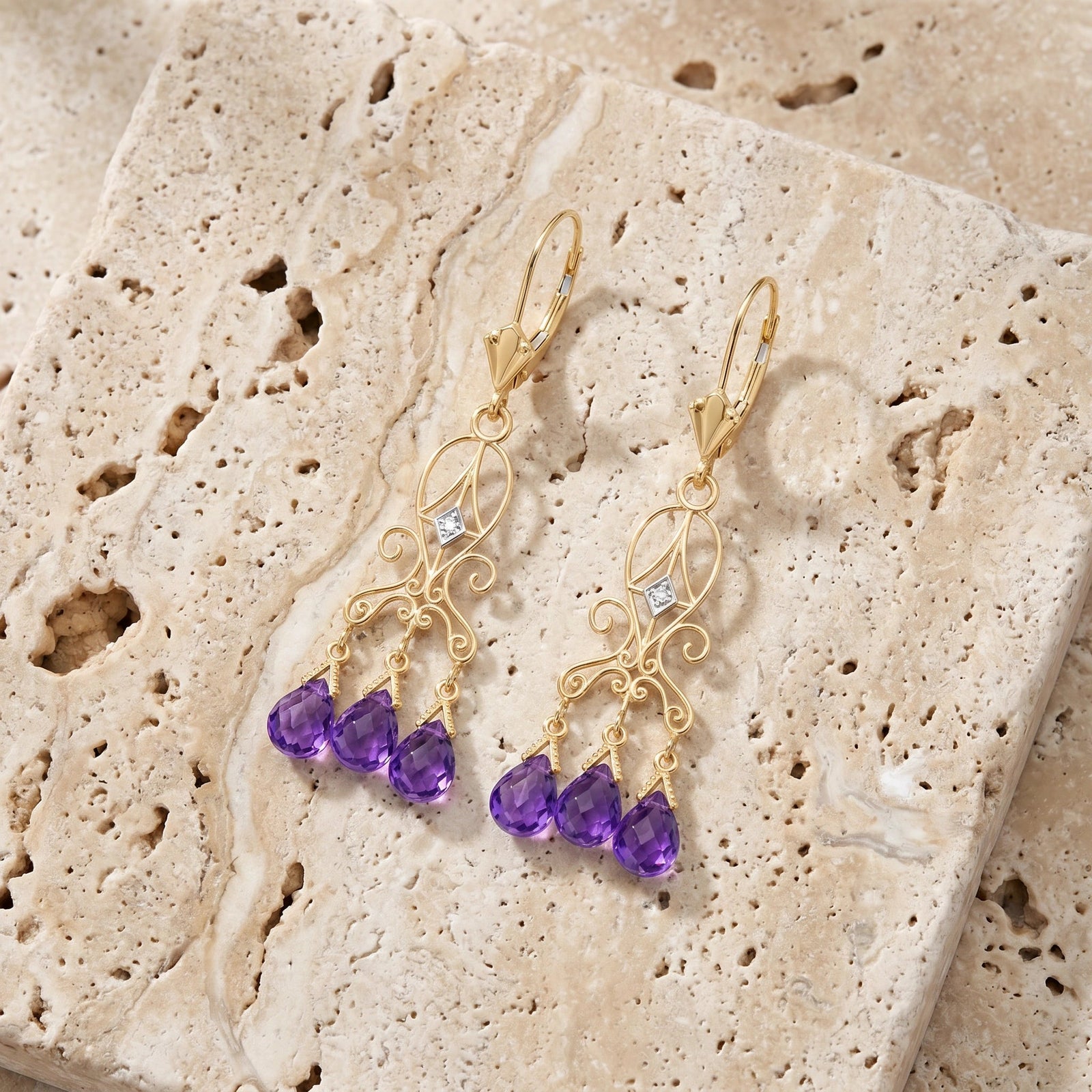 Yellow Gold Amethyst & Diamond — Mariagaia