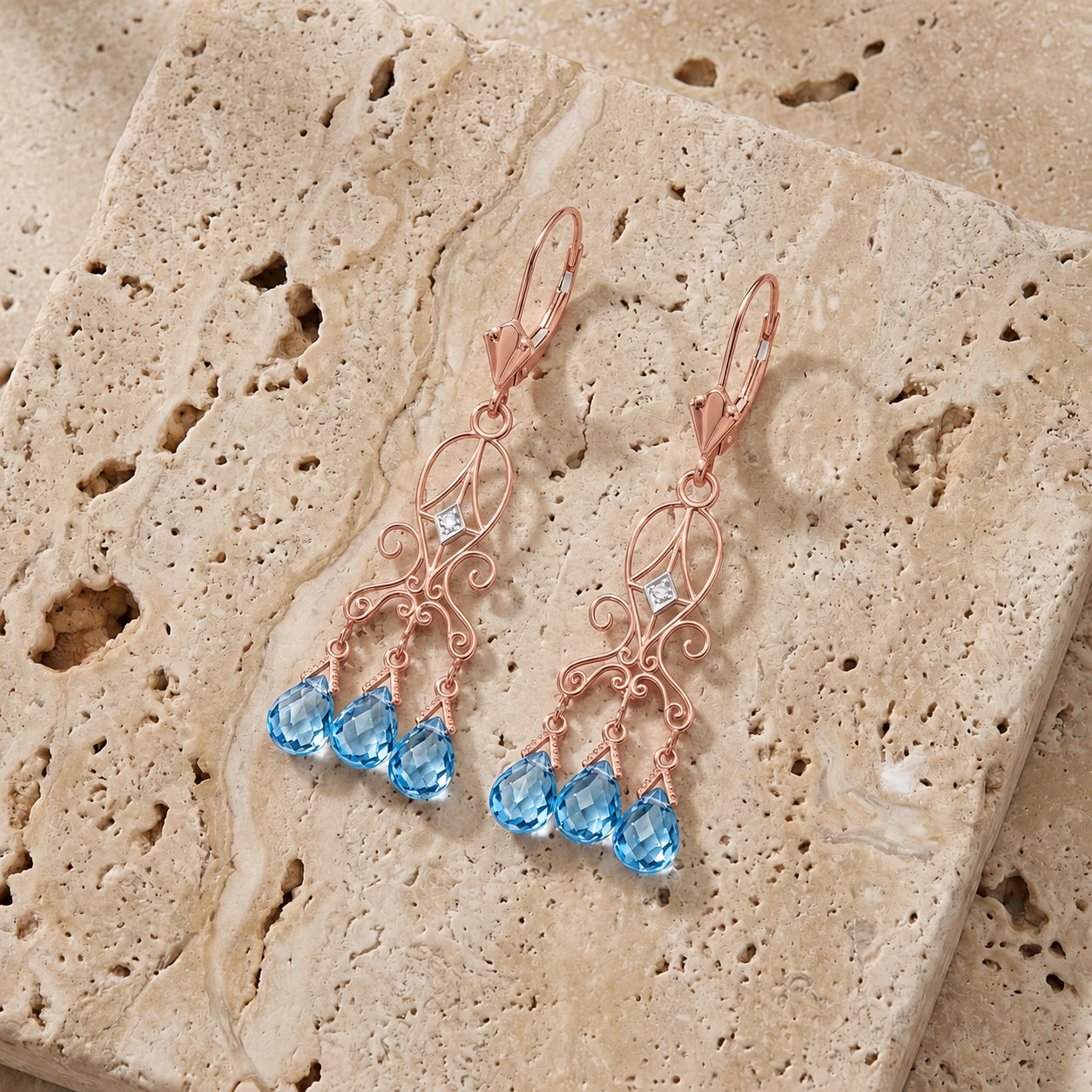 Rose Gold Blue Topaz & Diamond — Mariagaia