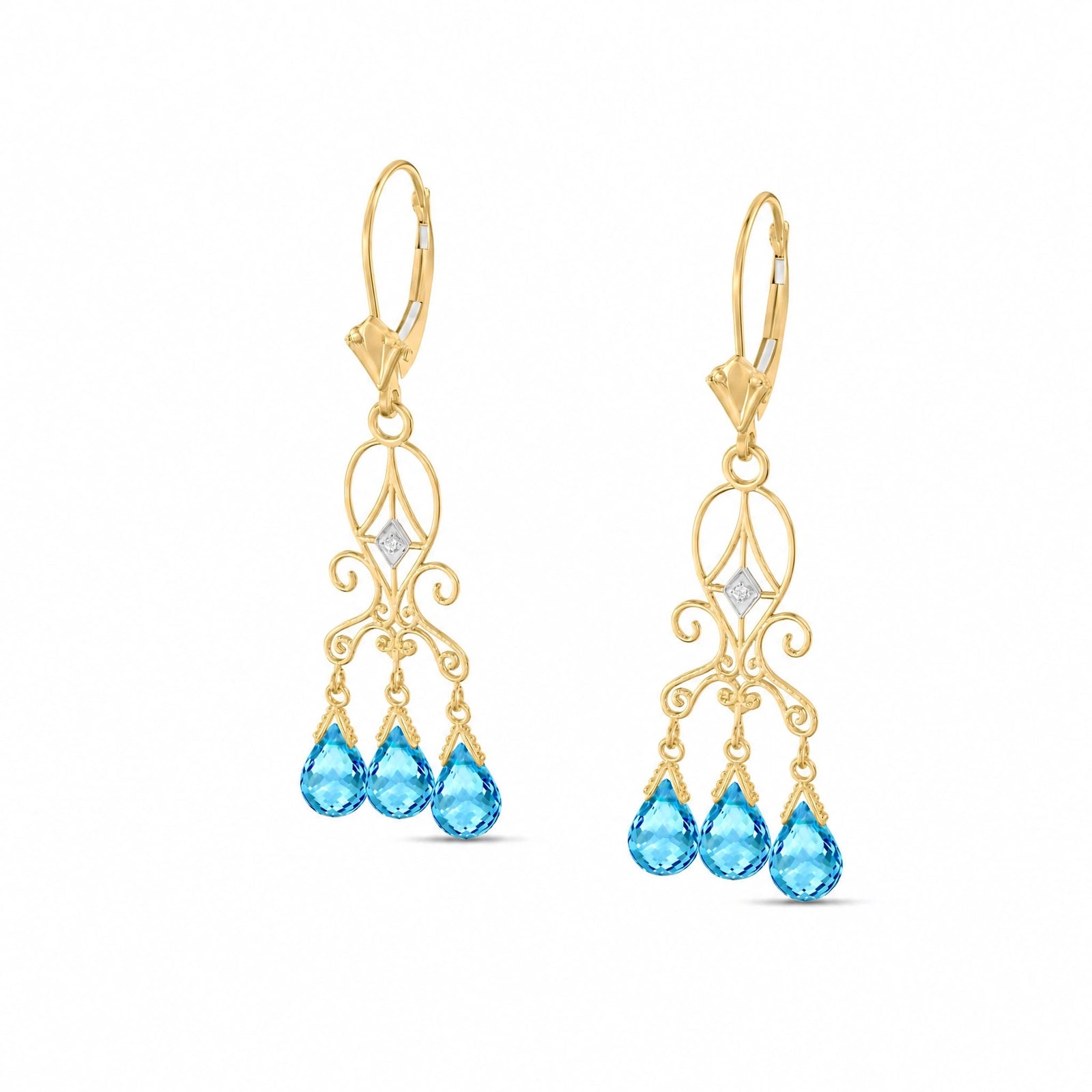 Yellow Gold Blue Topaz & Diamond — Mariagaia