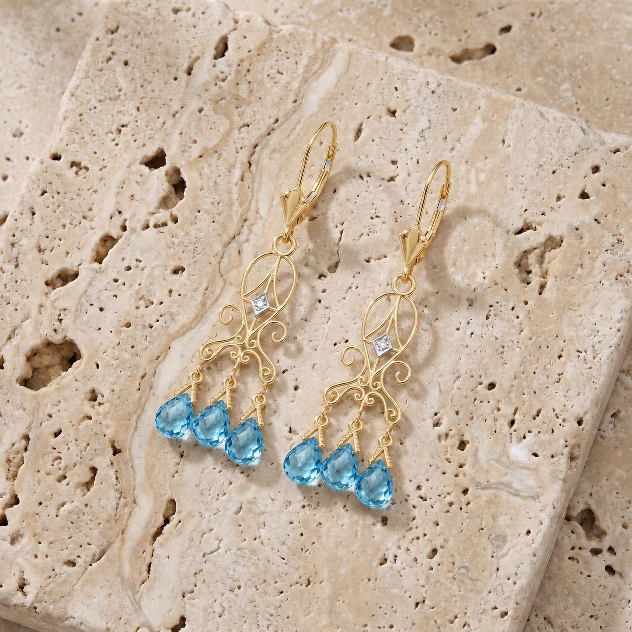 Yellow Gold Blue Topaz & Diamond — Mariagaia