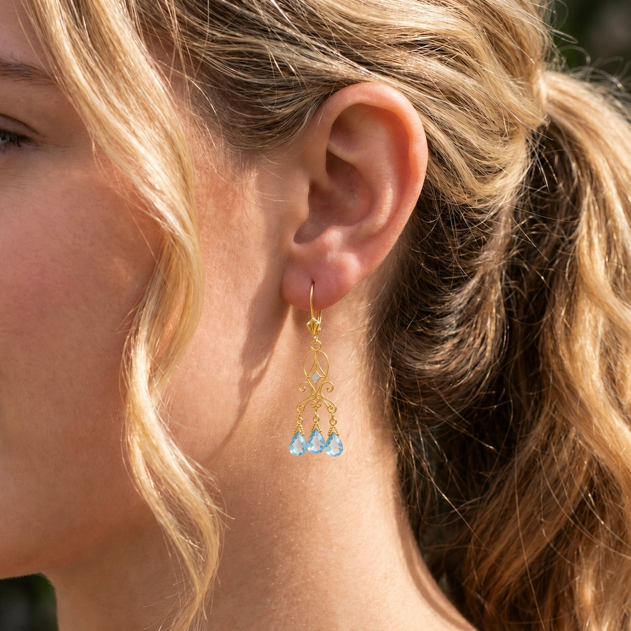 Yellow Gold Blue Topaz & Diamond — Mariagaia